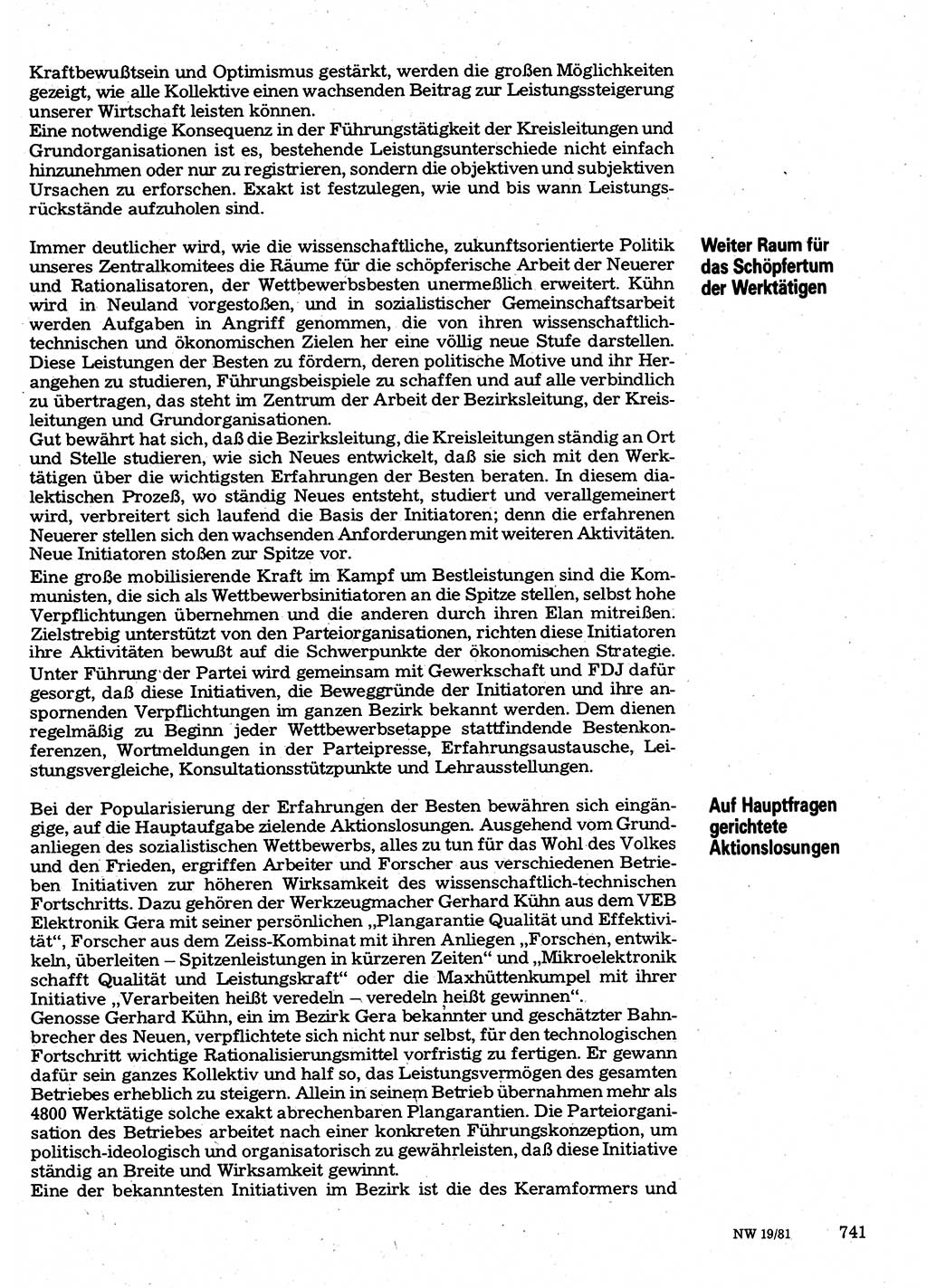Neuer Weg (NW), Organ des Zentralkomitees (ZK) der SED (Sozialistische Einheitspartei Deutschlands) für Fragen des Parteilebens, 36. Jahrgang [Deutsche Demokratische Republik (DDR)] 1981, Seite 741 (NW ZK SED DDR 1981, S. 741)