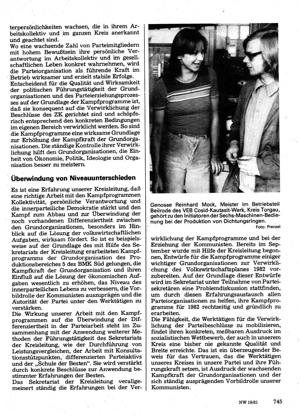 Neuer Weg (NW), Organ des Zentralkomitees (ZK) der SED (Sozialistische Einheitspartei Deutschlands) für Fragen des Parteilebens, 36. Jahrgang [Deutsche Demokratische Republik (DDR)] 1981, Seite 745 (NW ZK SED DDR 1981, S. 745)