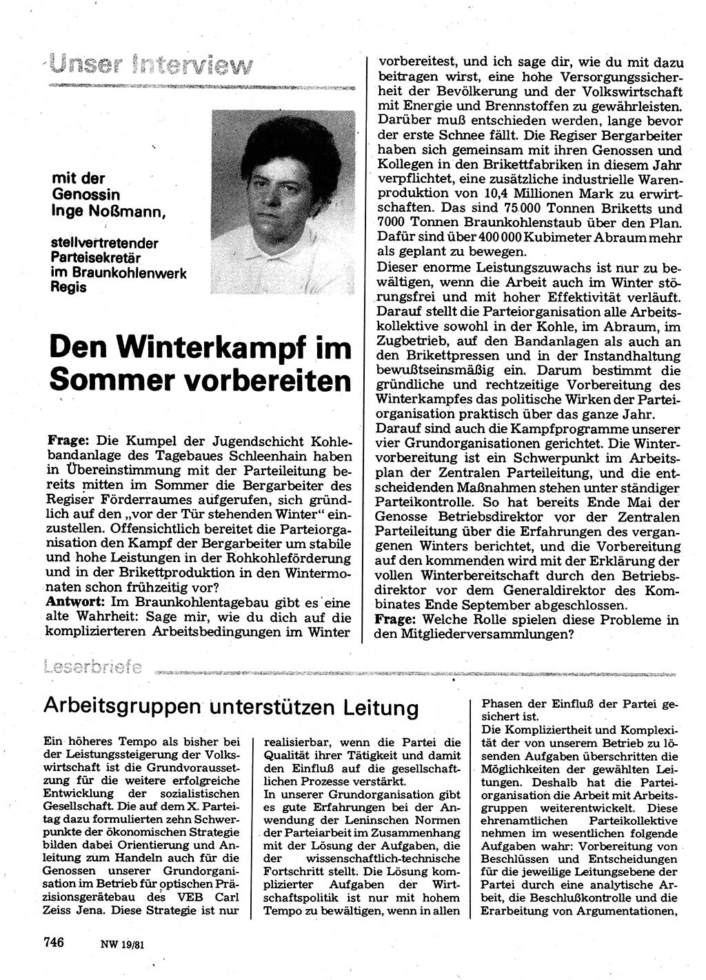 Neuer Weg (NW), Organ des Zentralkomitees (ZK) der SED (Sozialistische Einheitspartei Deutschlands) für Fragen des Parteilebens, 36. Jahrgang [Deutsche Demokratische Republik (DDR)] 1981, Seite 746 (NW ZK SED DDR 1981, S. 746)