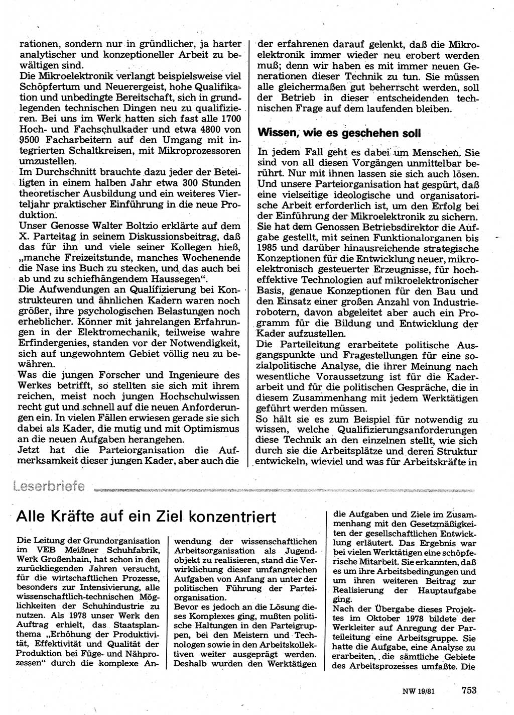 Neuer Weg (NW), Organ des Zentralkomitees (ZK) der SED (Sozialistische Einheitspartei Deutschlands) für Fragen des Parteilebens, 36. Jahrgang [Deutsche Demokratische Republik (DDR)] 1981, Seite 753 (NW ZK SED DDR 1981, S. 753)