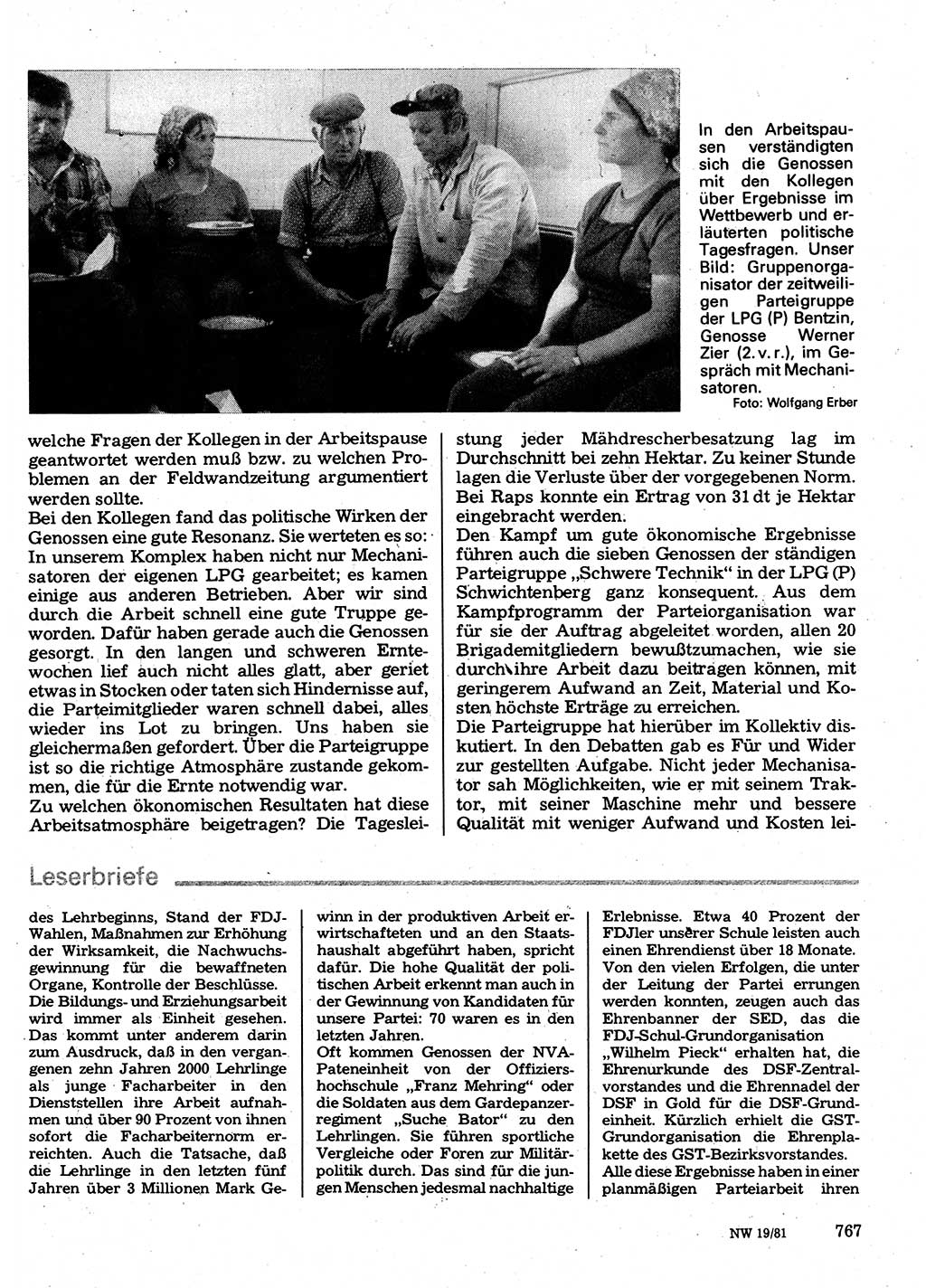 Neuer Weg (NW), Organ des Zentralkomitees (ZK) der SED (Sozialistische Einheitspartei Deutschlands) für Fragen des Parteilebens, 36. Jahrgang [Deutsche Demokratische Republik (DDR)] 1981, Seite 767 (NW ZK SED DDR 1981, S. 767)