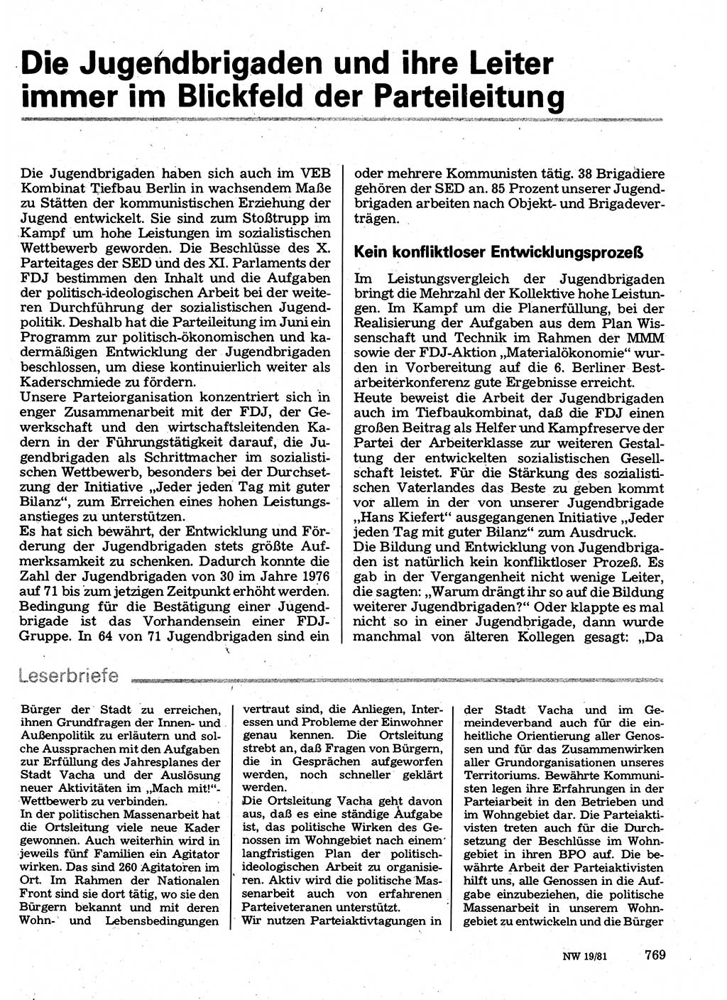 Neuer Weg (NW), Organ des Zentralkomitees (ZK) der SED (Sozialistische Einheitspartei Deutschlands) für Fragen des Parteilebens, 36. Jahrgang [Deutsche Demokratische Republik (DDR)] 1981, Seite 769 (NW ZK SED DDR 1981, S. 769)