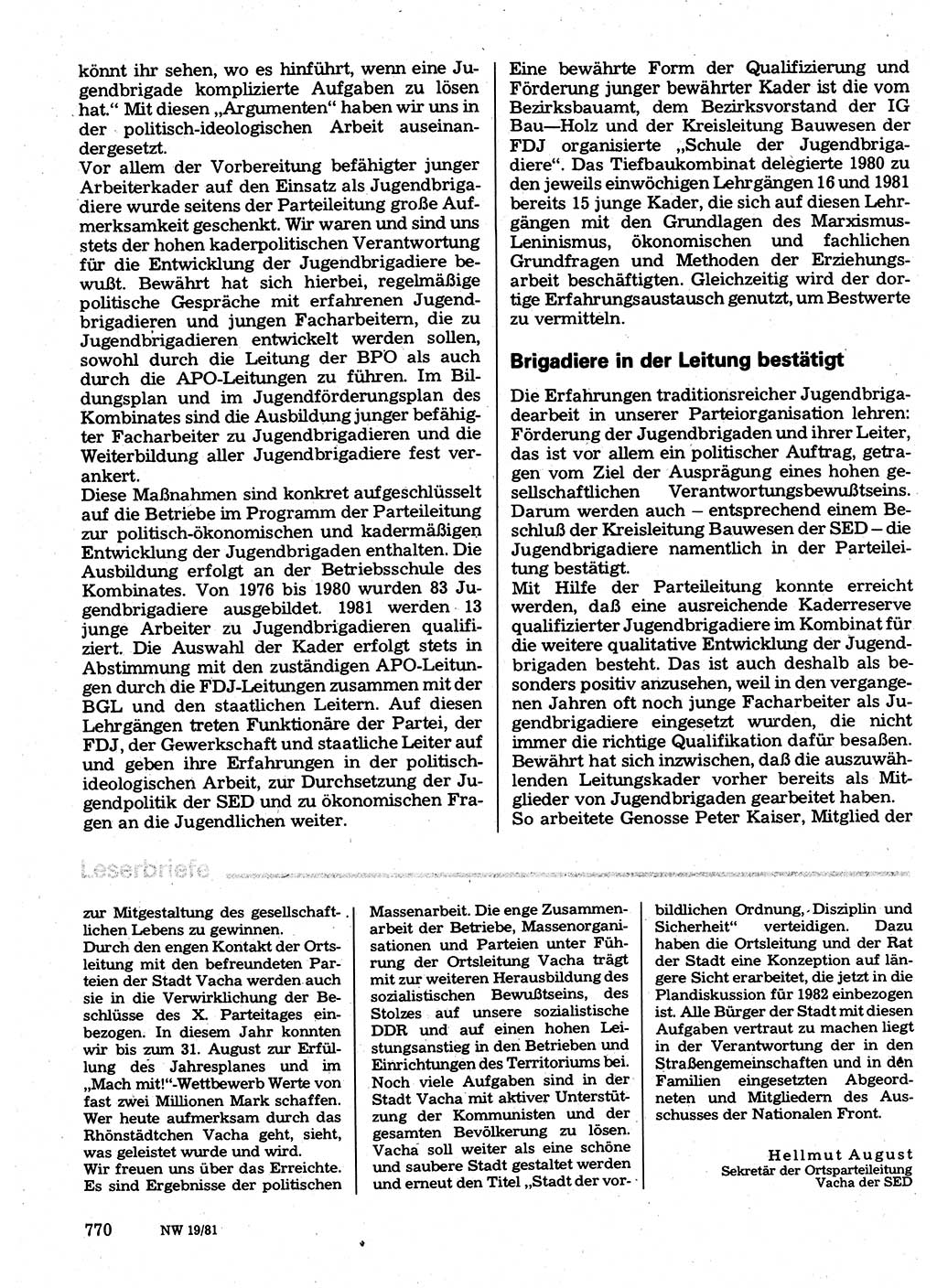 Neuer Weg (NW), Organ des Zentralkomitees (ZK) der SED (Sozialistische Einheitspartei Deutschlands) für Fragen des Parteilebens, 36. Jahrgang [Deutsche Demokratische Republik (DDR)] 1981, Seite 770 (NW ZK SED DDR 1981, S. 770)