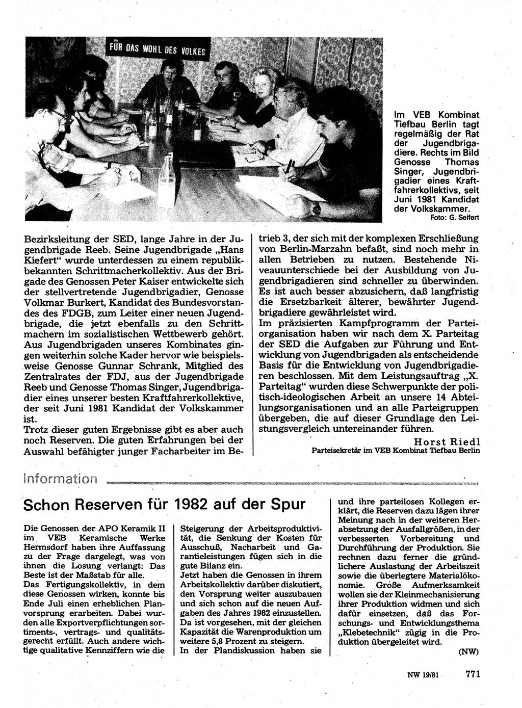 Neuer Weg (NW), Organ des Zentralkomitees (ZK) der SED (Sozialistische Einheitspartei Deutschlands) für Fragen des Parteilebens, 36. Jahrgang [Deutsche Demokratische Republik (DDR)] 1981, Seite 771 (NW ZK SED DDR 1981, S. 771)