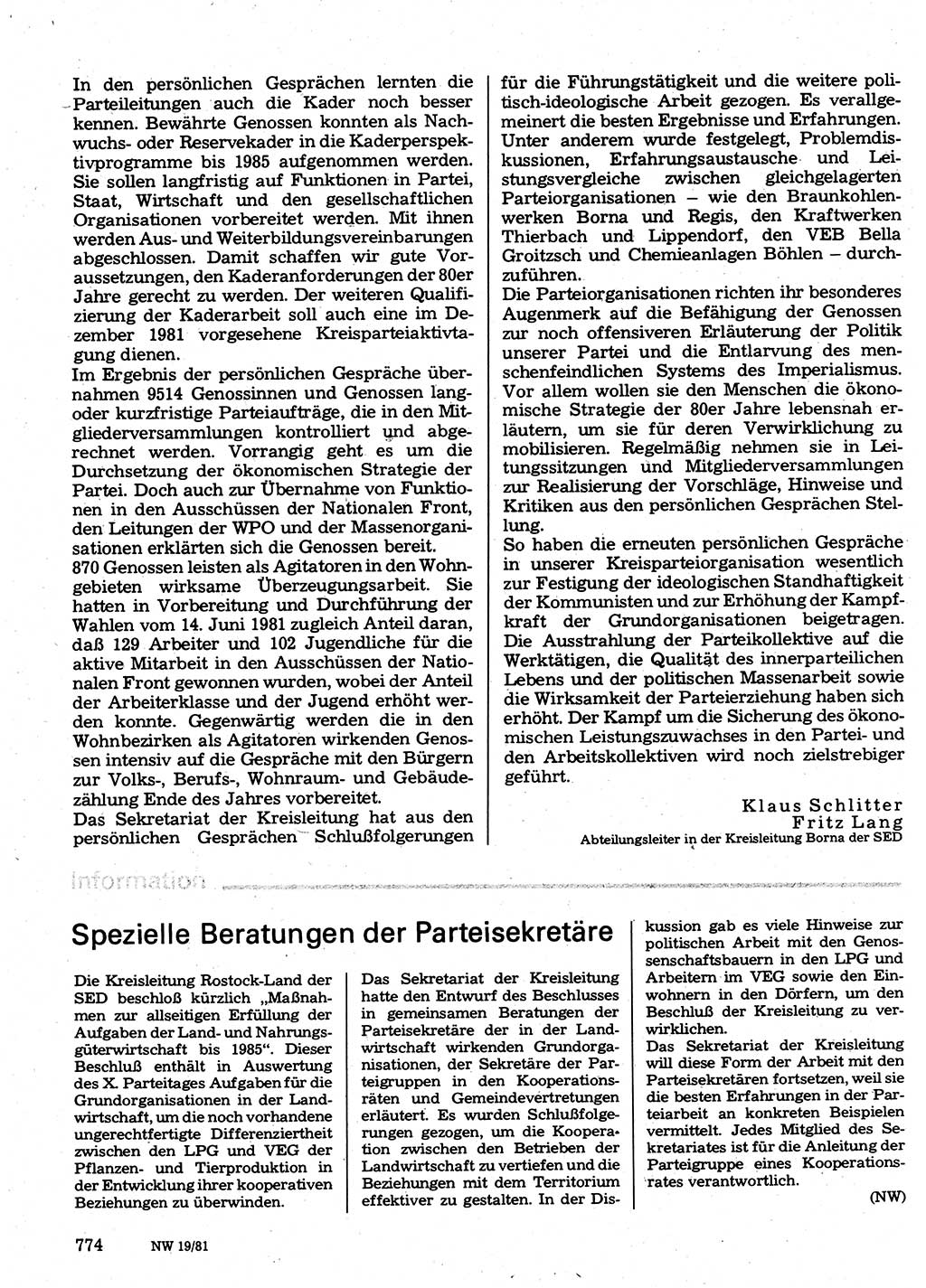 Neuer Weg (NW), Organ des Zentralkomitees (ZK) der SED (Sozialistische Einheitspartei Deutschlands) für Fragen des Parteilebens, 36. Jahrgang [Deutsche Demokratische Republik (DDR)] 1981, Seite 774 (NW ZK SED DDR 1981, S. 774)