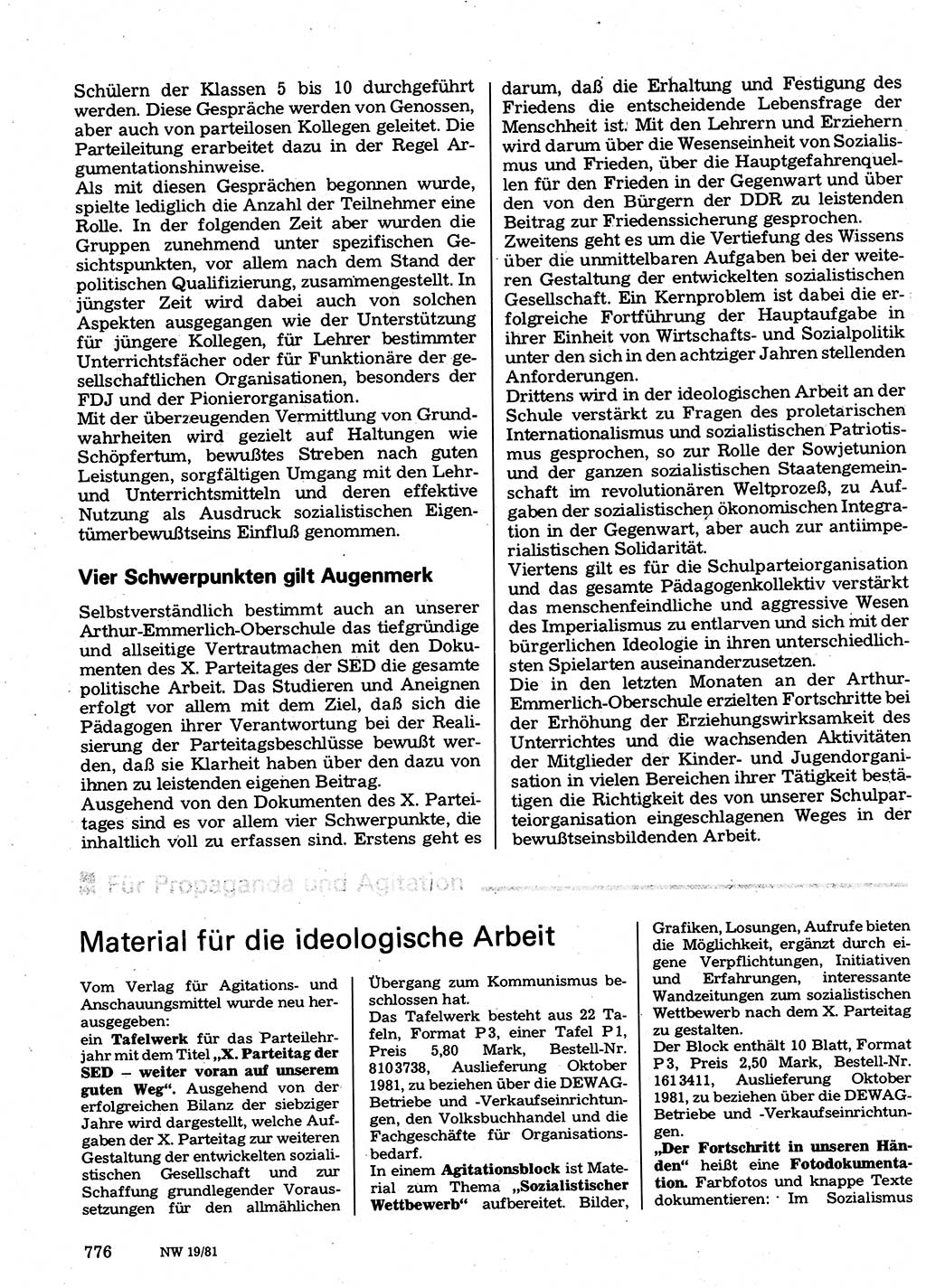 Neuer Weg (NW), Organ des Zentralkomitees (ZK) der SED (Sozialistische Einheitspartei Deutschlands) für Fragen des Parteilebens, 36. Jahrgang [Deutsche Demokratische Republik (DDR)] 1981, Seite 776 (NW ZK SED DDR 1981, S. 776)