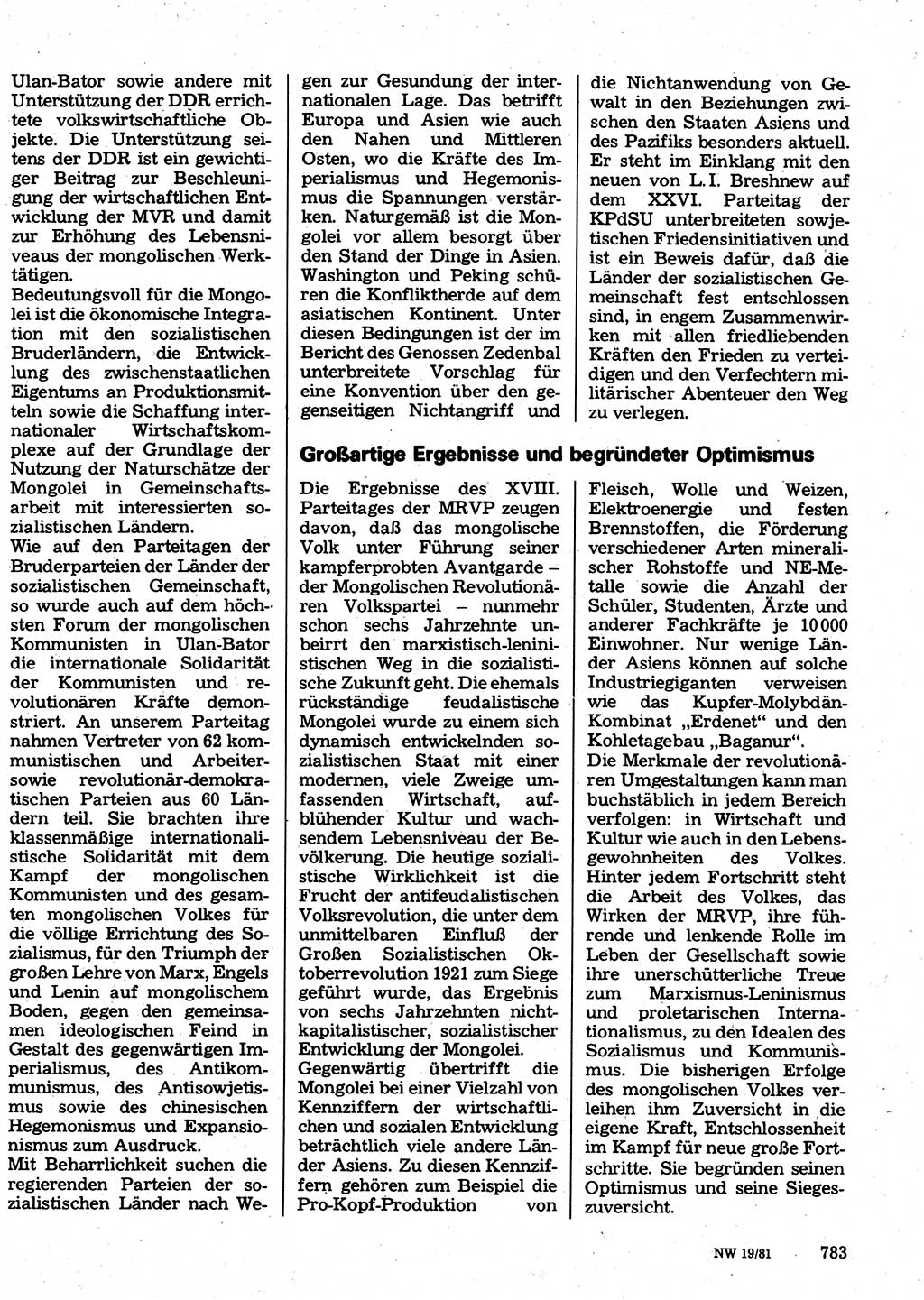 Neuer Weg (NW), Organ des Zentralkomitees (ZK) der SED (Sozialistische Einheitspartei Deutschlands) für Fragen des Parteilebens, 36. Jahrgang [Deutsche Demokratische Republik (DDR)] 1981, Seite 783 (NW ZK SED DDR 1981, S. 783)