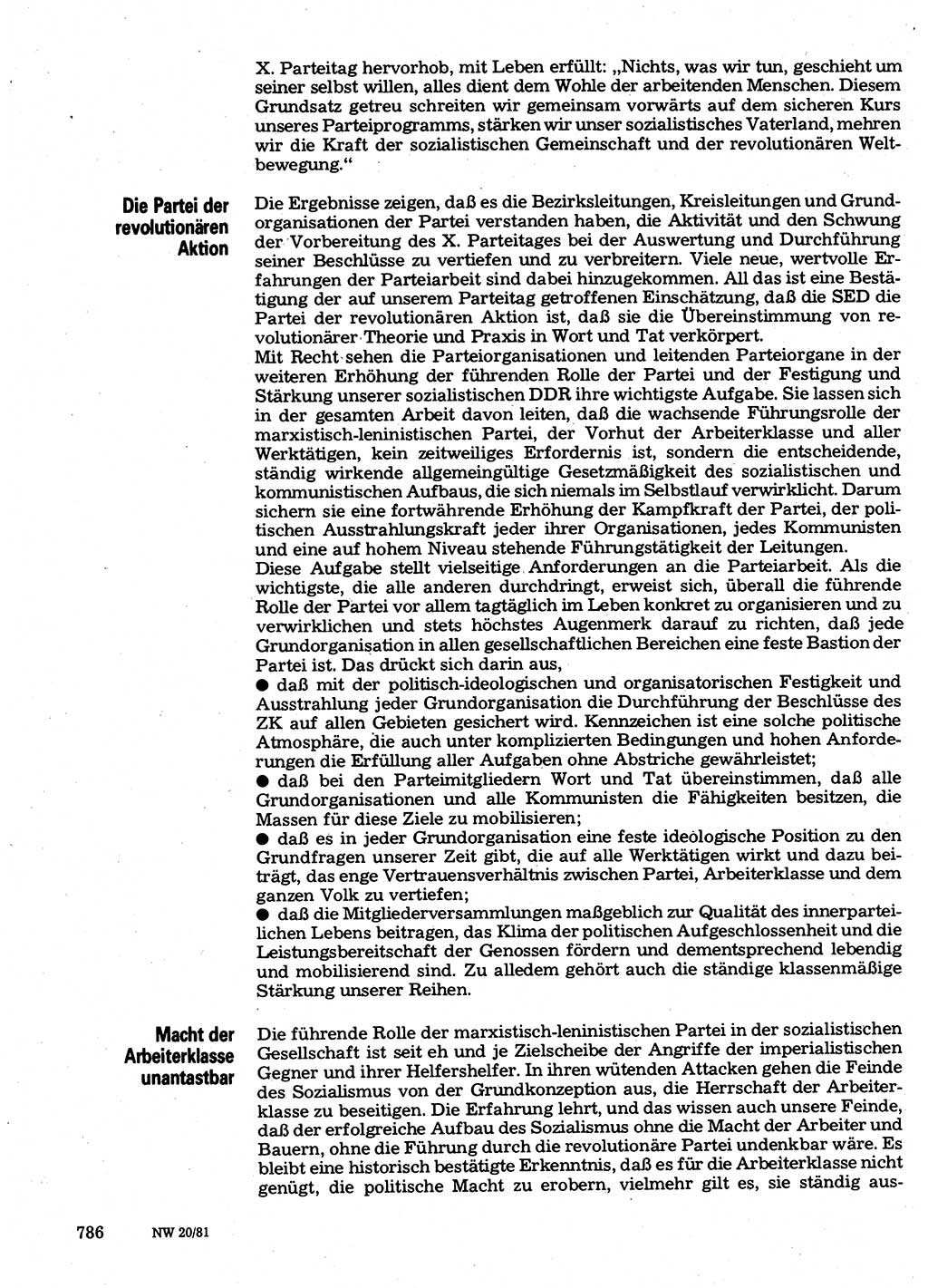 Neuer Weg (NW), Organ des Zentralkomitees (ZK) der SED (Sozialistische Einheitspartei Deutschlands) für Fragen des Parteilebens, 36. Jahrgang [Deutsche Demokratische Republik (DDR)] 1981, Seite 786 (NW ZK SED DDR 1981, S. 786)