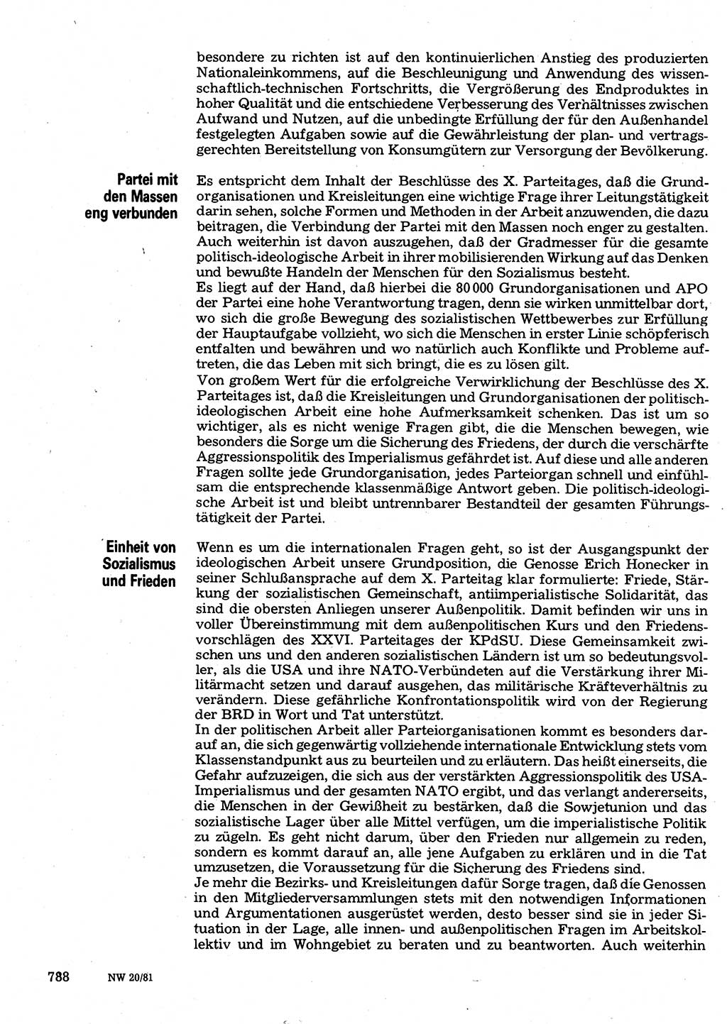 Neuer Weg (NW), Organ des Zentralkomitees (ZK) der SED (Sozialistische Einheitspartei Deutschlands) für Fragen des Parteilebens, 36. Jahrgang [Deutsche Demokratische Republik (DDR)] 1981, Seite 788 (NW ZK SED DDR 1981, S. 788)