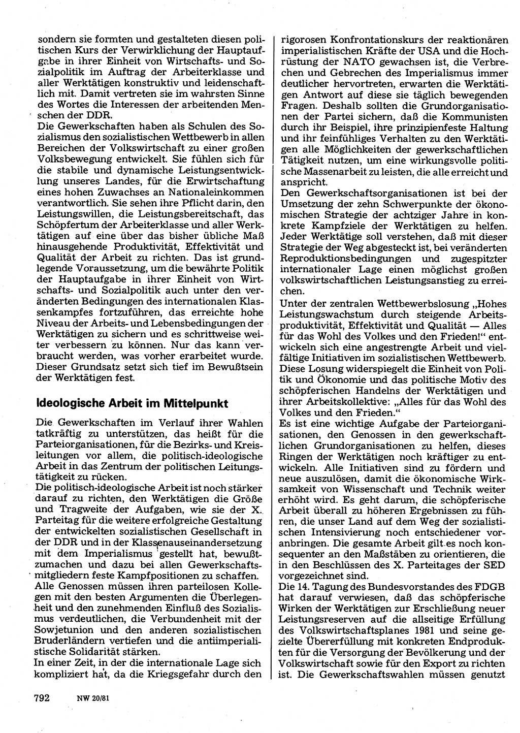 Neuer Weg (NW), Organ des Zentralkomitees (ZK) der SED (Sozialistische Einheitspartei Deutschlands) für Fragen des Parteilebens, 36. Jahrgang [Deutsche Demokratische Republik (DDR)] 1981, Seite 792 (NW ZK SED DDR 1981, S. 792)
