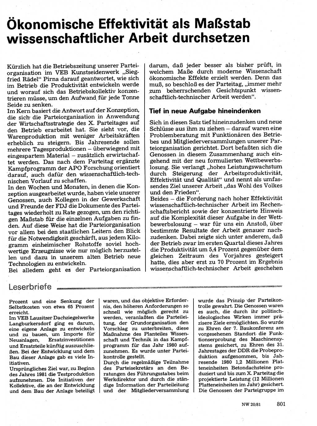 Neuer Weg (NW), Organ des Zentralkomitees (ZK) der SED (Sozialistische Einheitspartei Deutschlands) für Fragen des Parteilebens, 36. Jahrgang [Deutsche Demokratische Republik (DDR)] 1981, Seite 801 (NW ZK SED DDR 1981, S. 801)