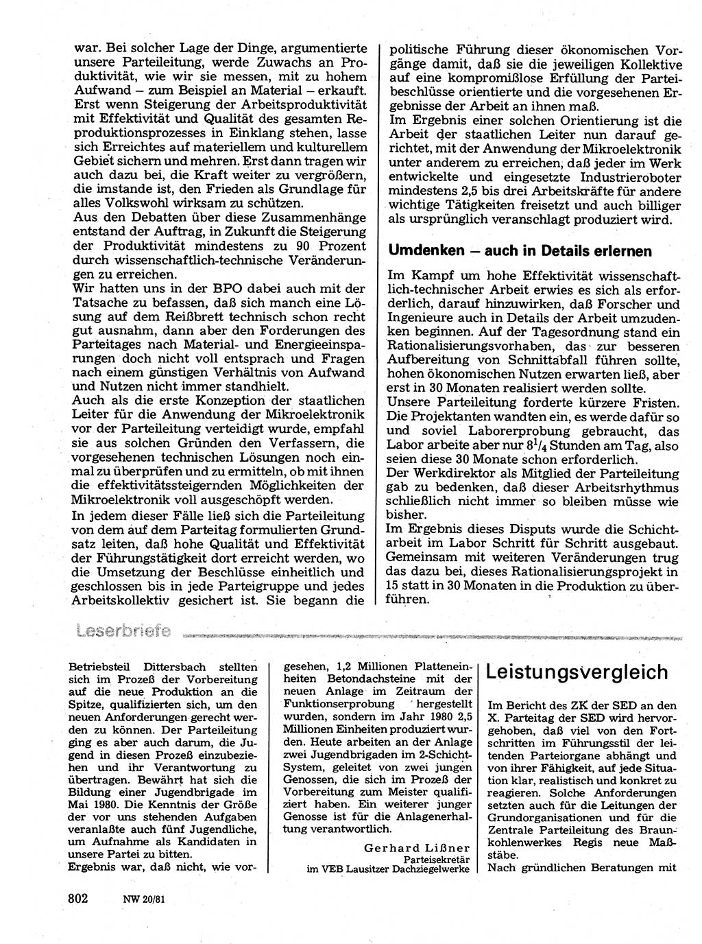 Neuer Weg (NW), Organ des Zentralkomitees (ZK) der SED (Sozialistische Einheitspartei Deutschlands) für Fragen des Parteilebens, 36. Jahrgang [Deutsche Demokratische Republik (DDR)] 1981, Seite 802 (NW ZK SED DDR 1981, S. 802)