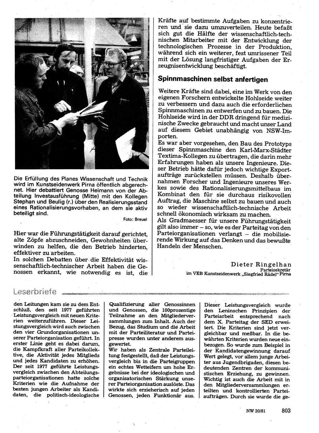 Neuer Weg (NW), Organ des Zentralkomitees (ZK) der SED (Sozialistische Einheitspartei Deutschlands) für Fragen des Parteilebens, 36. Jahrgang [Deutsche Demokratische Republik (DDR)] 1981, Seite 803 (NW ZK SED DDR 1981, S. 803)