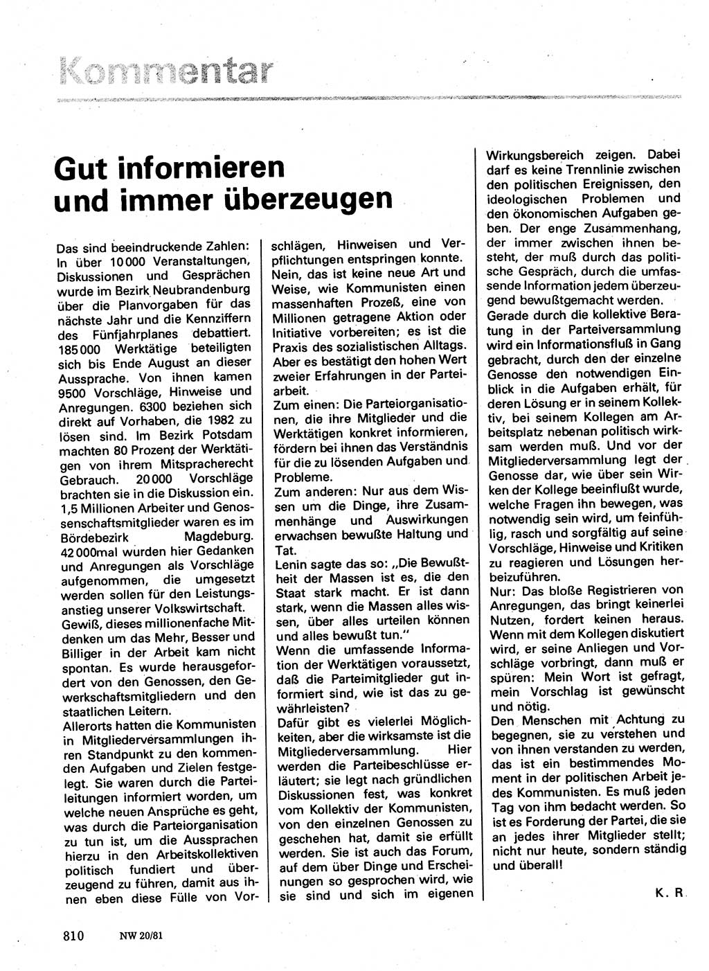 Neuer Weg (NW), Organ des Zentralkomitees (ZK) der SED (Sozialistische Einheitspartei Deutschlands) für Fragen des Parteilebens, 36. Jahrgang [Deutsche Demokratische Republik (DDR)] 1981, Seite 810 (NW ZK SED DDR 1981, S. 810)