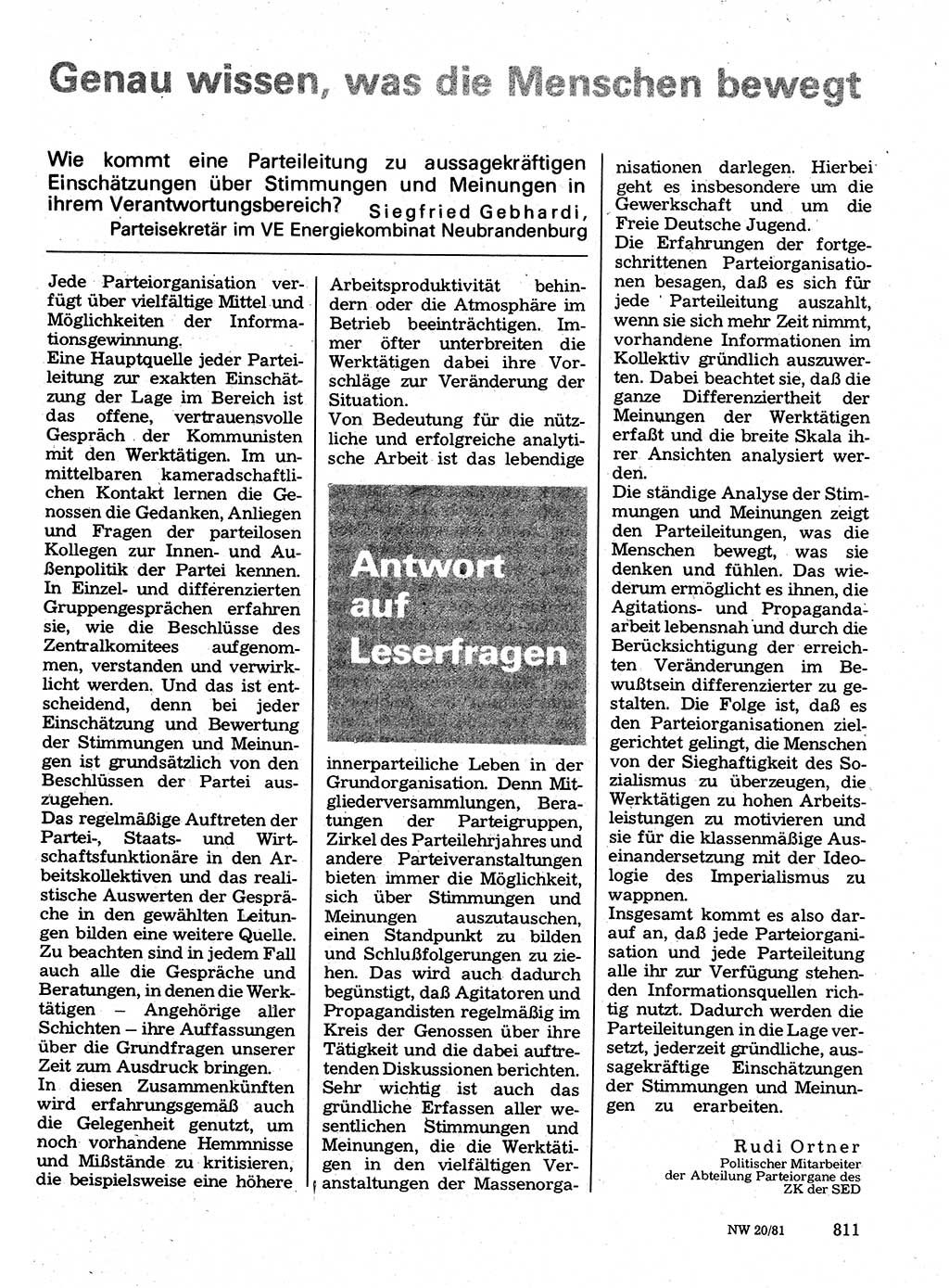 Neuer Weg (NW), Organ des Zentralkomitees (ZK) der SED (Sozialistische Einheitspartei Deutschlands) für Fragen des Parteilebens, 36. Jahrgang [Deutsche Demokratische Republik (DDR)] 1981, Seite 811 (NW ZK SED DDR 1981, S. 811)