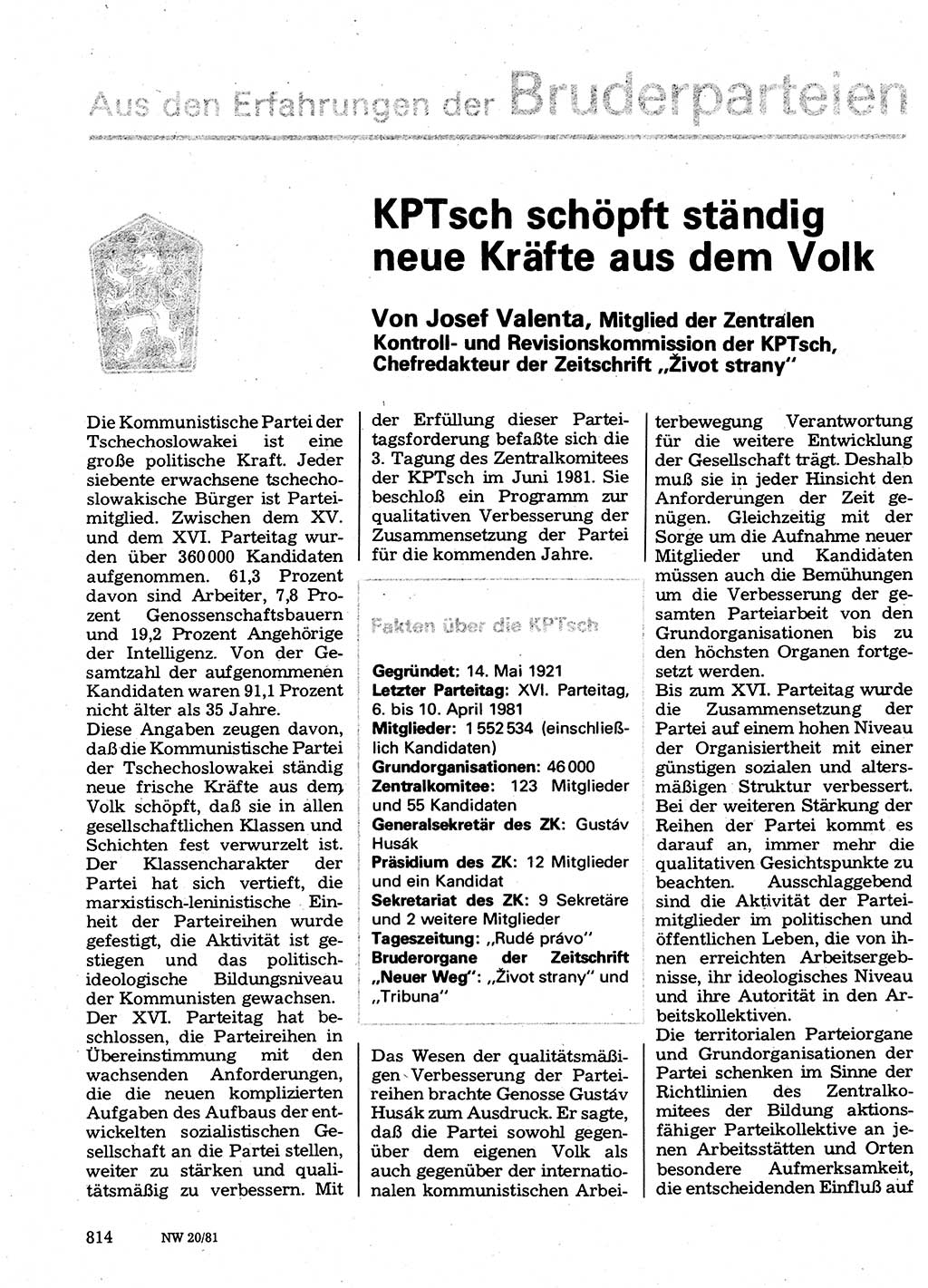 Neuer Weg (NW), Organ des Zentralkomitees (ZK) der SED (Sozialistische Einheitspartei Deutschlands) für Fragen des Parteilebens, 36. Jahrgang [Deutsche Demokratische Republik (DDR)] 1981, Seite 814 (NW ZK SED DDR 1981, S. 814)