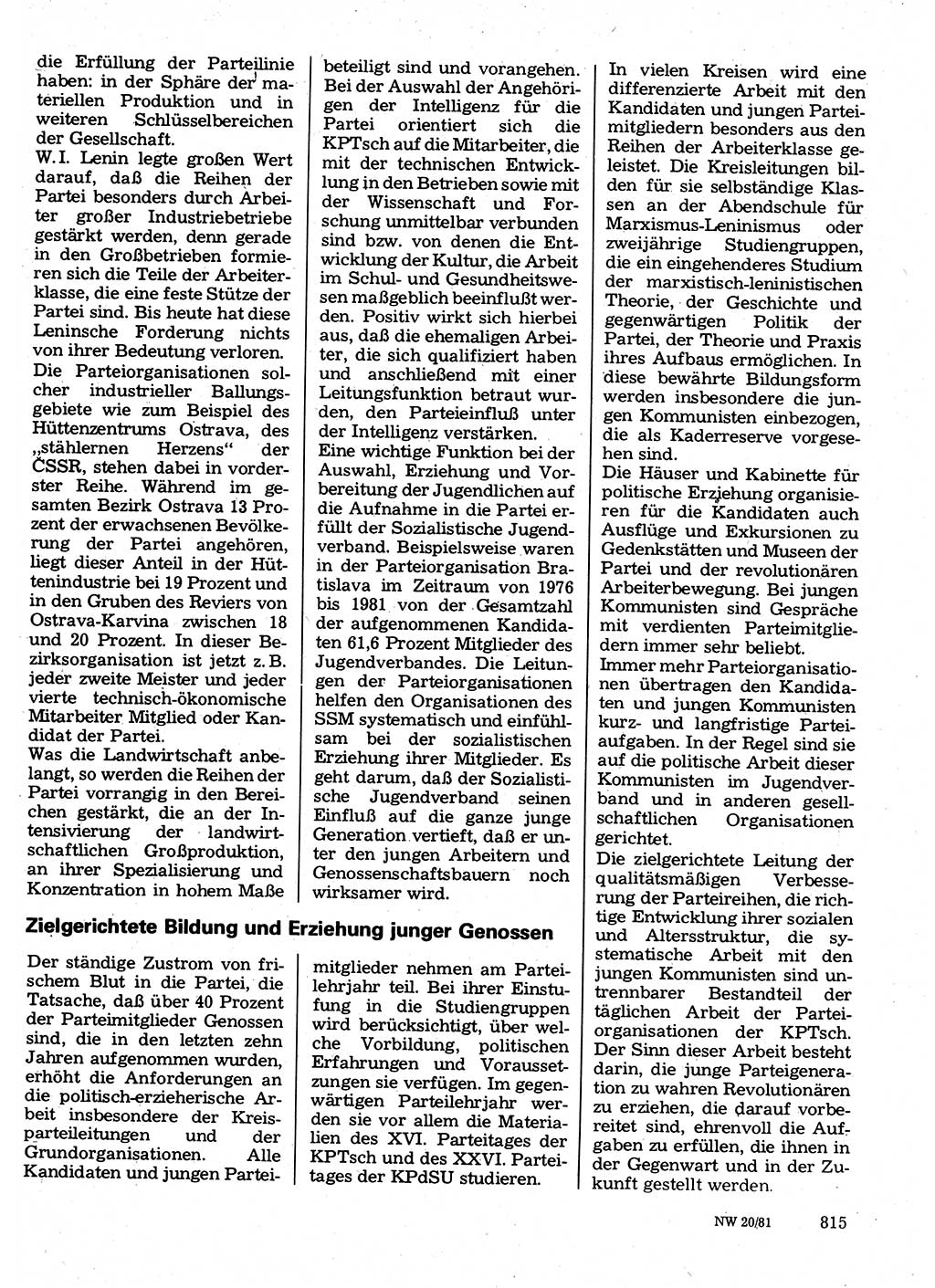 Neuer Weg (NW), Organ des Zentralkomitees (ZK) der SED (Sozialistische Einheitspartei Deutschlands) für Fragen des Parteilebens, 36. Jahrgang [Deutsche Demokratische Republik (DDR)] 1981, Seite 815 (NW ZK SED DDR 1981, S. 815)