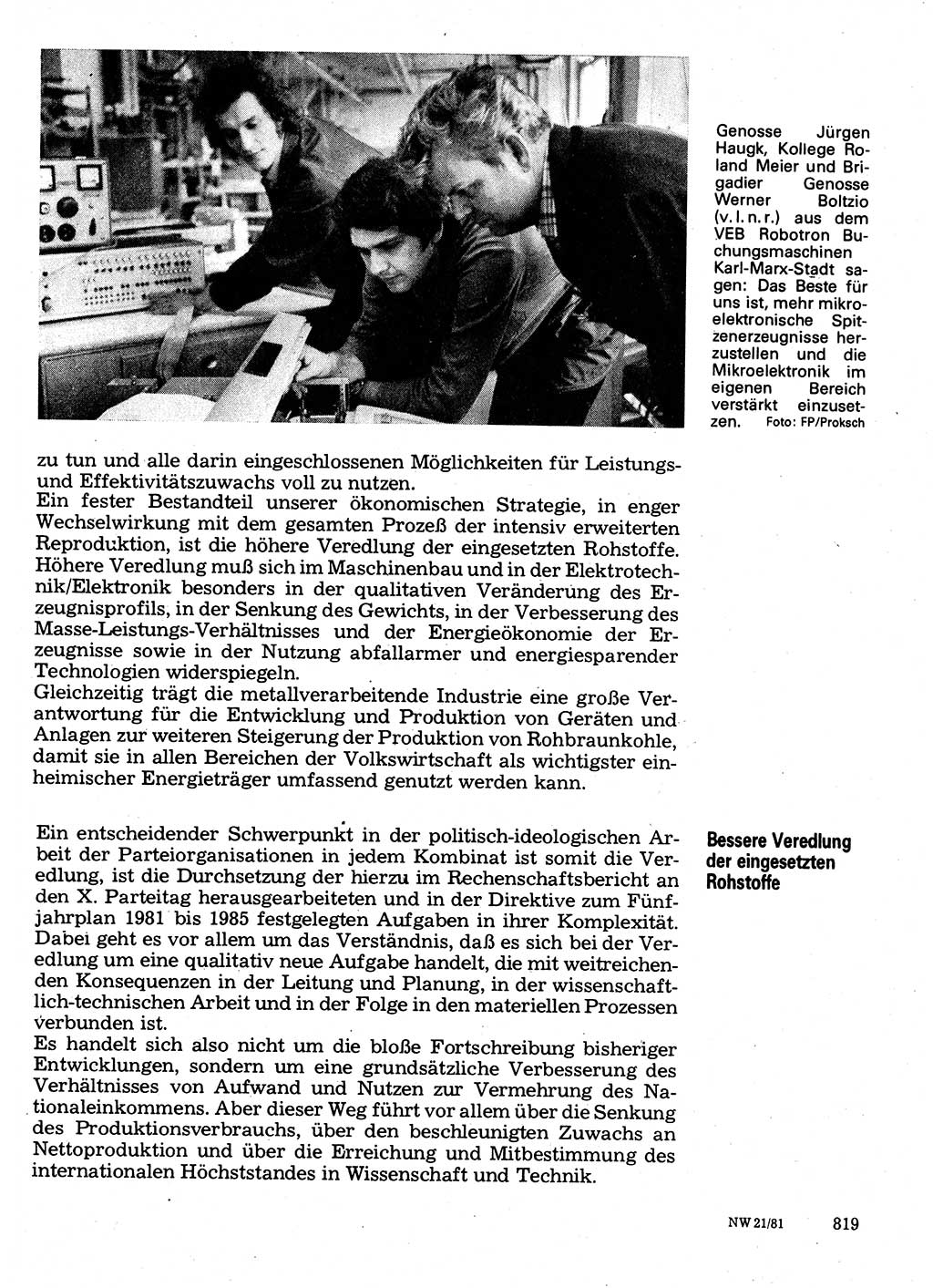 Neuer Weg (NW), Organ des Zentralkomitees (ZK) der SED (Sozialistische Einheitspartei Deutschlands) für Fragen des Parteilebens, 36. Jahrgang [Deutsche Demokratische Republik (DDR)] 1981, Seite 819 (NW ZK SED DDR 1981, S. 819)