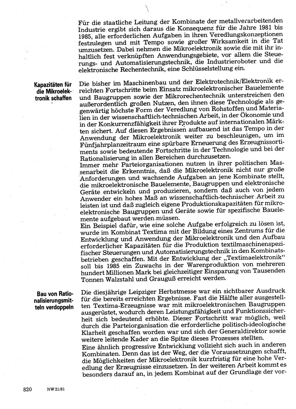 Neuer Weg (NW), Organ des Zentralkomitees (ZK) der SED (Sozialistische Einheitspartei Deutschlands) für Fragen des Parteilebens, 36. Jahrgang [Deutsche Demokratische Republik (DDR)] 1981, Seite 820 (NW ZK SED DDR 1981, S. 820)