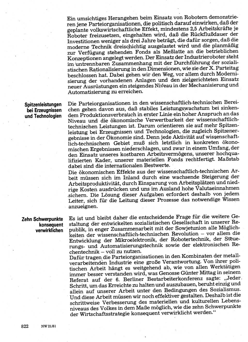 Neuer Weg (NW), Organ des Zentralkomitees (ZK) der SED (Sozialistische Einheitspartei Deutschlands) für Fragen des Parteilebens, 36. Jahrgang [Deutsche Demokratische Republik (DDR)] 1981, Seite 822 (NW ZK SED DDR 1981, S. 822)