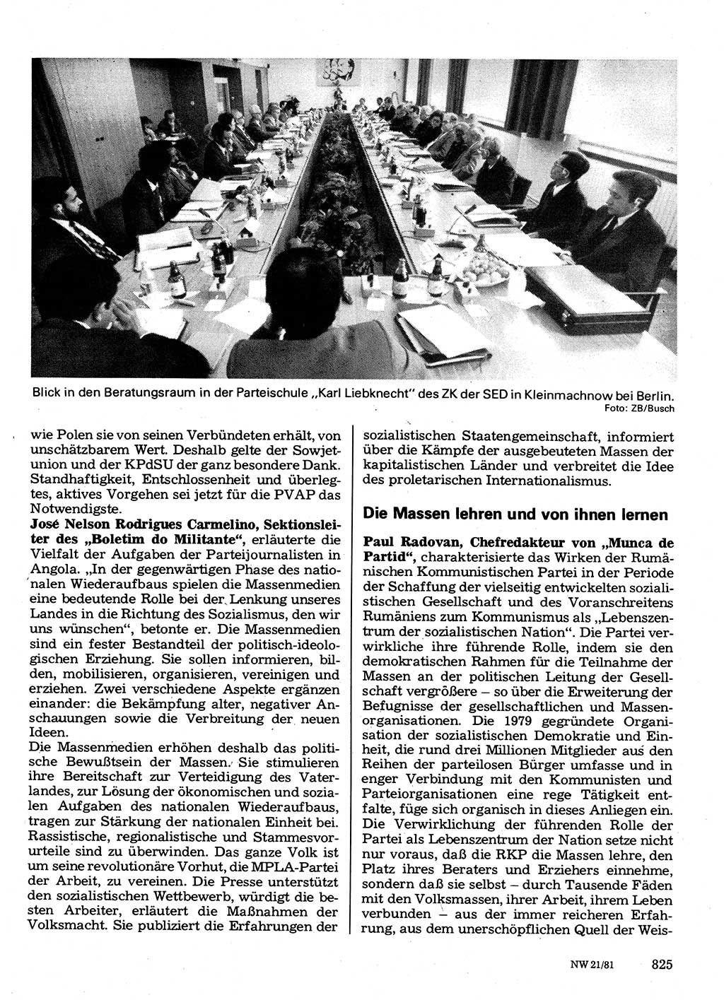 Neuer Weg (NW), Organ des Zentralkomitees (ZK) der SED (Sozialistische Einheitspartei Deutschlands) für Fragen des Parteilebens, 36. Jahrgang [Deutsche Demokratische Republik (DDR)] 1981, Seite 825 (NW ZK SED DDR 1981, S. 825)