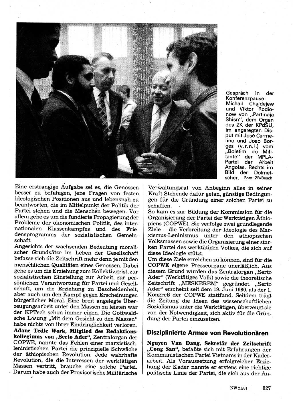 Neuer Weg (NW), Organ des Zentralkomitees (ZK) der SED (Sozialistische Einheitspartei Deutschlands) für Fragen des Parteilebens, 36. Jahrgang [Deutsche Demokratische Republik (DDR)] 1981, Seite 827 (NW ZK SED DDR 1981, S. 827)