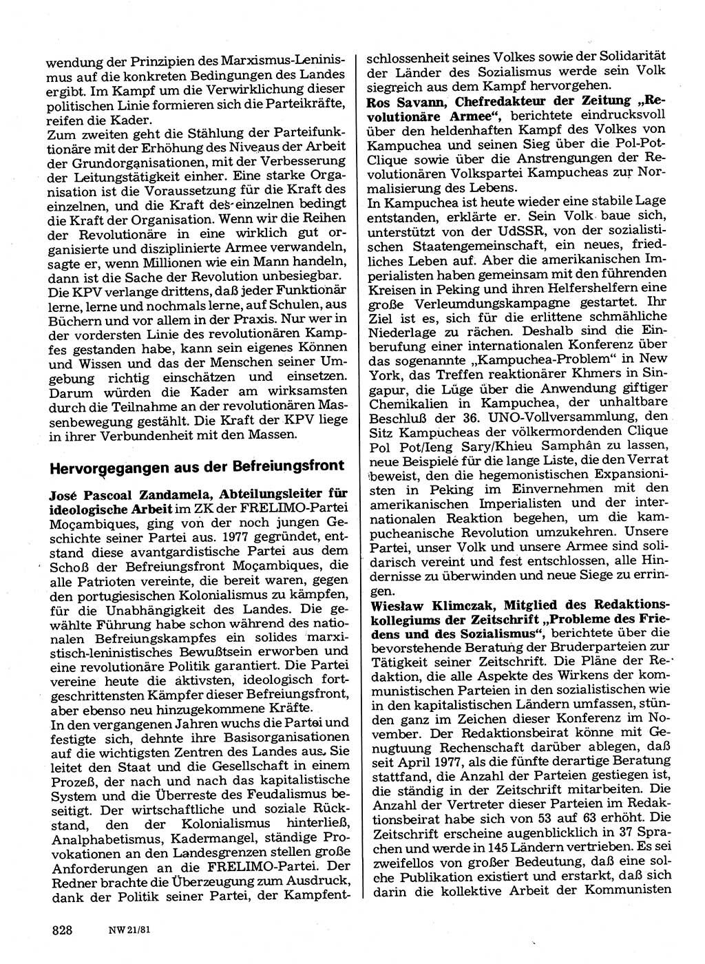 Neuer Weg (NW), Organ des Zentralkomitees (ZK) der SED (Sozialistische Einheitspartei Deutschlands) für Fragen des Parteilebens, 36. Jahrgang [Deutsche Demokratische Republik (DDR)] 1981, Seite 828 (NW ZK SED DDR 1981, S. 828)