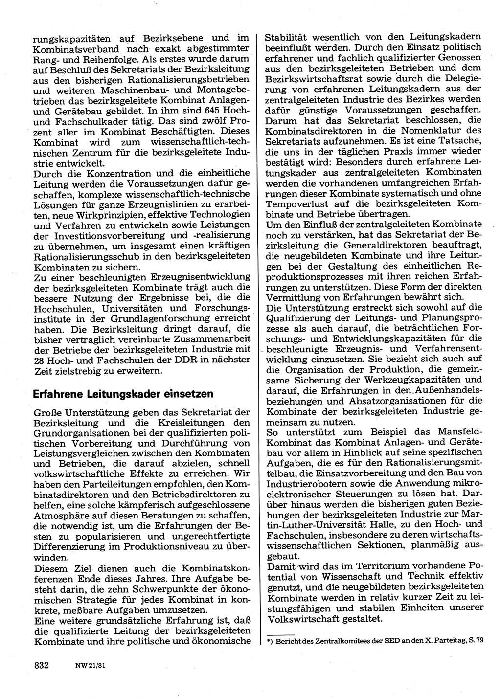Neuer Weg (NW), Organ des Zentralkomitees (ZK) der SED (Sozialistische Einheitspartei Deutschlands) für Fragen des Parteilebens, 36. Jahrgang [Deutsche Demokratische Republik (DDR)] 1981, Seite 832 (NW ZK SED DDR 1981, S. 832)