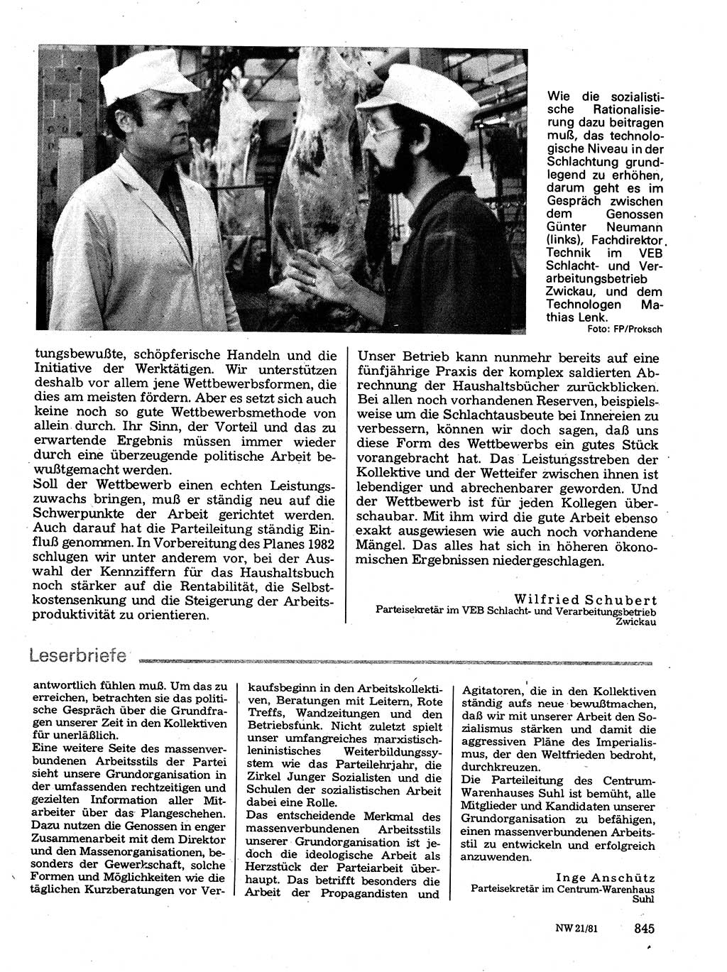Neuer Weg (NW), Organ des Zentralkomitees (ZK) der SED (Sozialistische Einheitspartei Deutschlands) für Fragen des Parteilebens, 36. Jahrgang [Deutsche Demokratische Republik (DDR)] 1981, Seite 845 (NW ZK SED DDR 1981, S. 845)