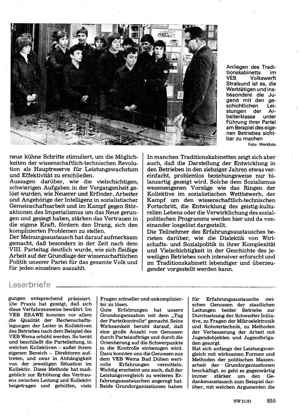 Neuer Weg (NW), Organ des Zentralkomitees (ZK) der SED (Sozialistische Einheitspartei Deutschlands) für Fragen des Parteilebens, 36. Jahrgang [Deutsche Demokratische Republik (DDR)] 1981, Seite 855 (NW ZK SED DDR 1981, S. 855)