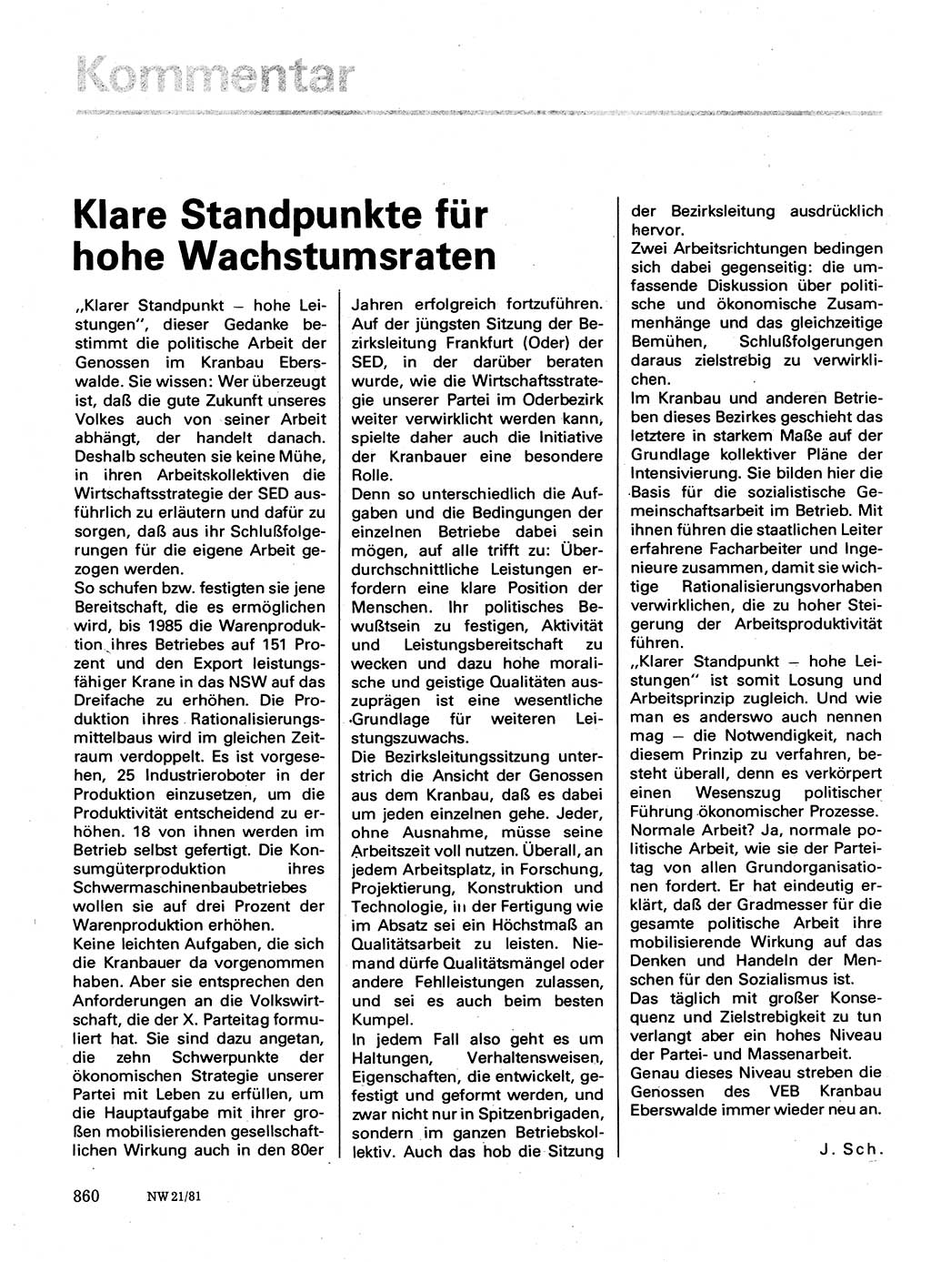 Neuer Weg (NW), Organ des Zentralkomitees (ZK) der SED (Sozialistische Einheitspartei Deutschlands) für Fragen des Parteilebens, 36. Jahrgang [Deutsche Demokratische Republik (DDR)] 1981, Seite 860 (NW ZK SED DDR 1981, S. 860)
