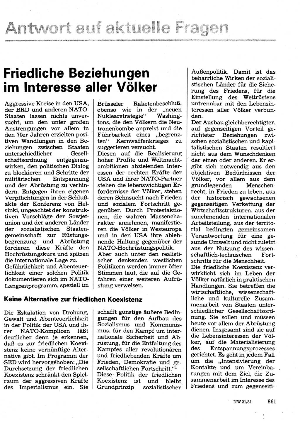 Neuer Weg (NW), Organ des Zentralkomitees (ZK) der SED (Sozialistische Einheitspartei Deutschlands) für Fragen des Parteilebens, 36. Jahrgang [Deutsche Demokratische Republik (DDR)] 1981, Seite 861 (NW ZK SED DDR 1981, S. 861)