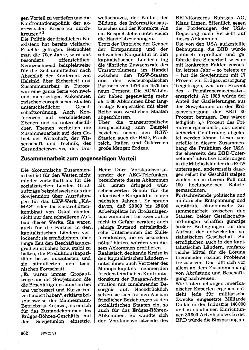 Neuer Weg (NW), Organ des Zentralkomitees (ZK) der SED (Sozialistische Einheitspartei Deutschlands) für Fragen des Parteilebens, 36. Jahrgang [Deutsche Demokratische Republik (DDR)] 1981, Seite 862 (NW ZK SED DDR 1981, S. 862)
