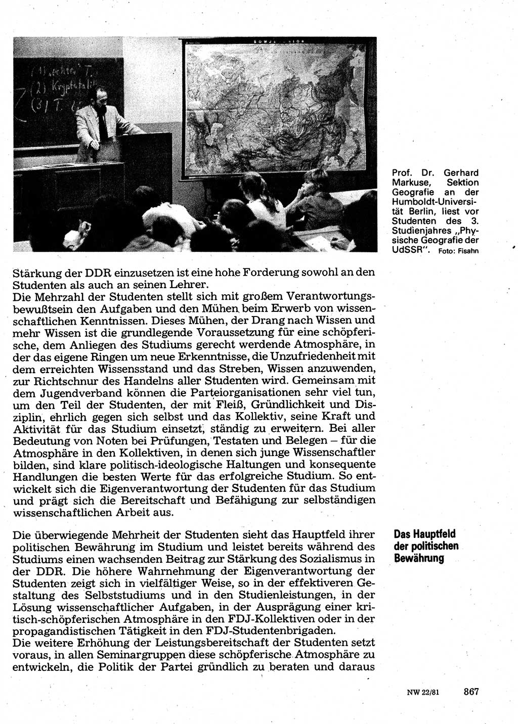 Neuer Weg (NW), Organ des Zentralkomitees (ZK) der SED (Sozialistische Einheitspartei Deutschlands) für Fragen des Parteilebens, 36. Jahrgang [Deutsche Demokratische Republik (DDR)] 1981, Seite 867 (NW ZK SED DDR 1981, S. 867)