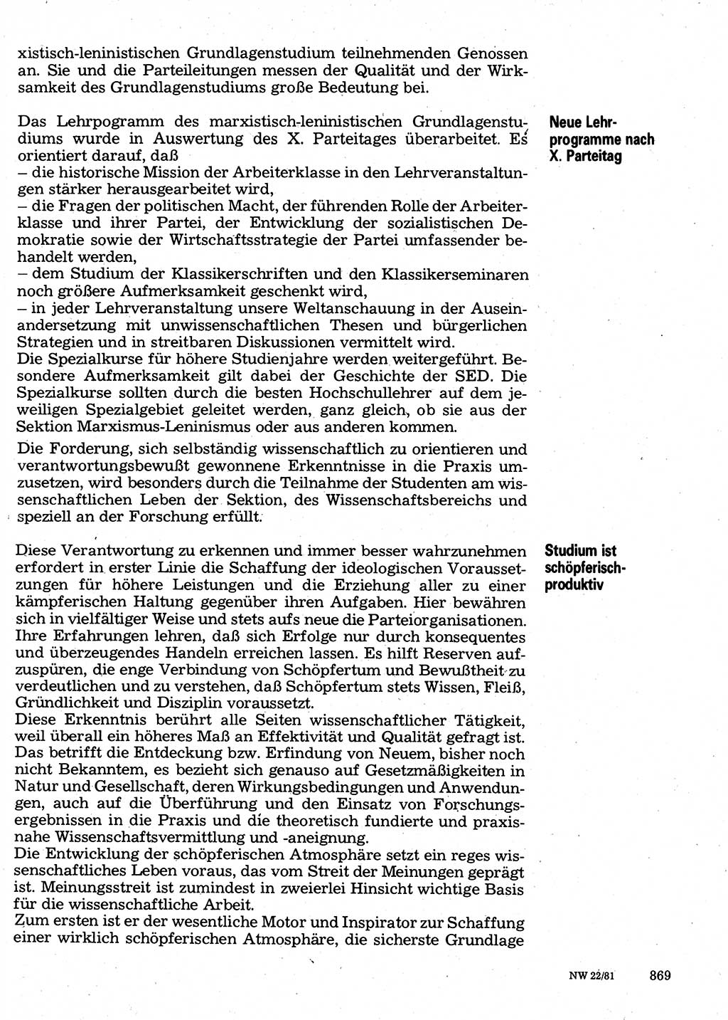 Neuer Weg (NW), Organ des Zentralkomitees (ZK) der SED (Sozialistische Einheitspartei Deutschlands) für Fragen des Parteilebens, 36. Jahrgang [Deutsche Demokratische Republik (DDR)] 1981, Seite 869 (NW ZK SED DDR 1981, S. 869)