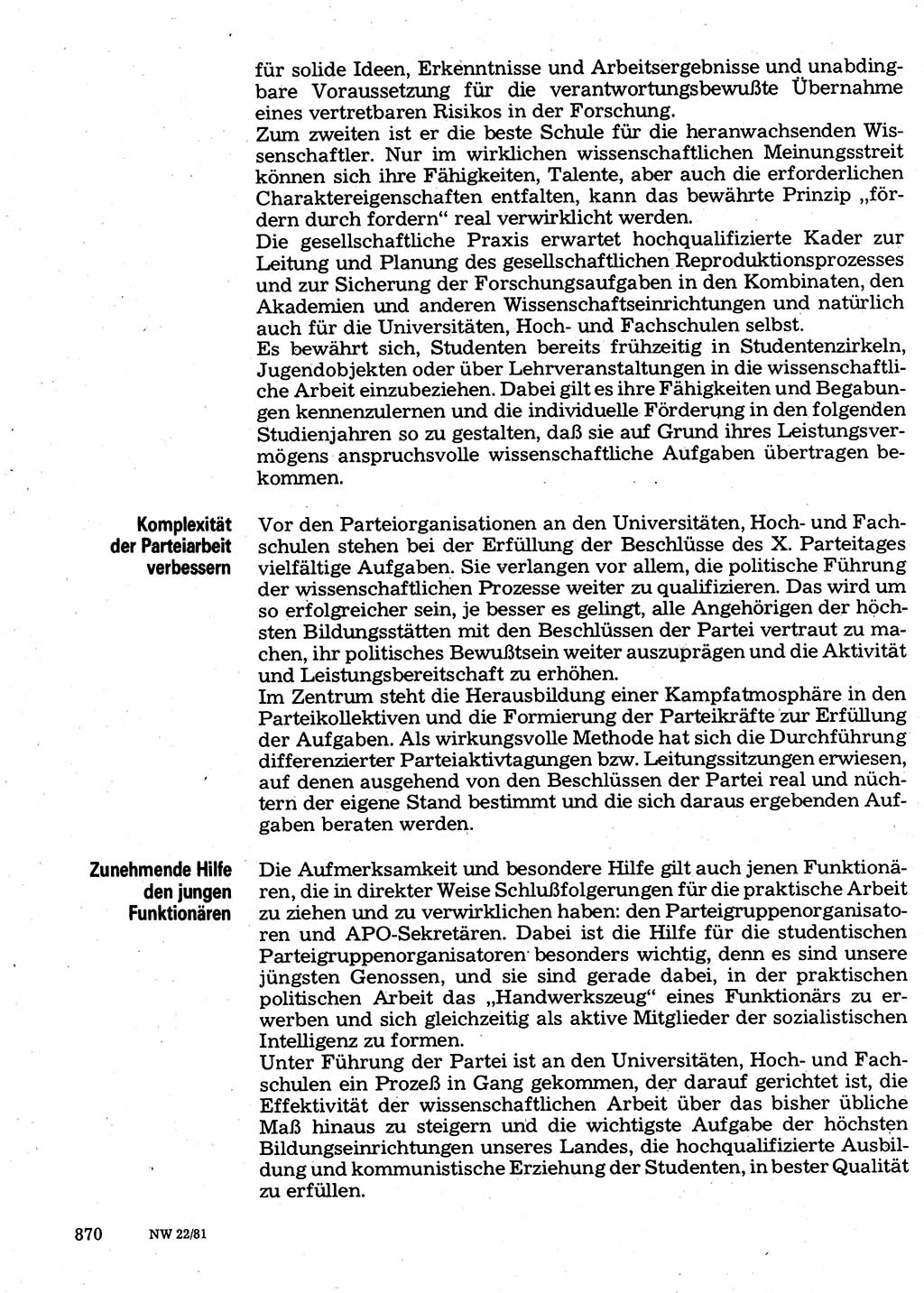 Neuer Weg (NW), Organ des Zentralkomitees (ZK) der SED (Sozialistische Einheitspartei Deutschlands) für Fragen des Parteilebens, 36. Jahrgang [Deutsche Demokratische Republik (DDR)] 1981, Seite 870 (NW ZK SED DDR 1981, S. 870)