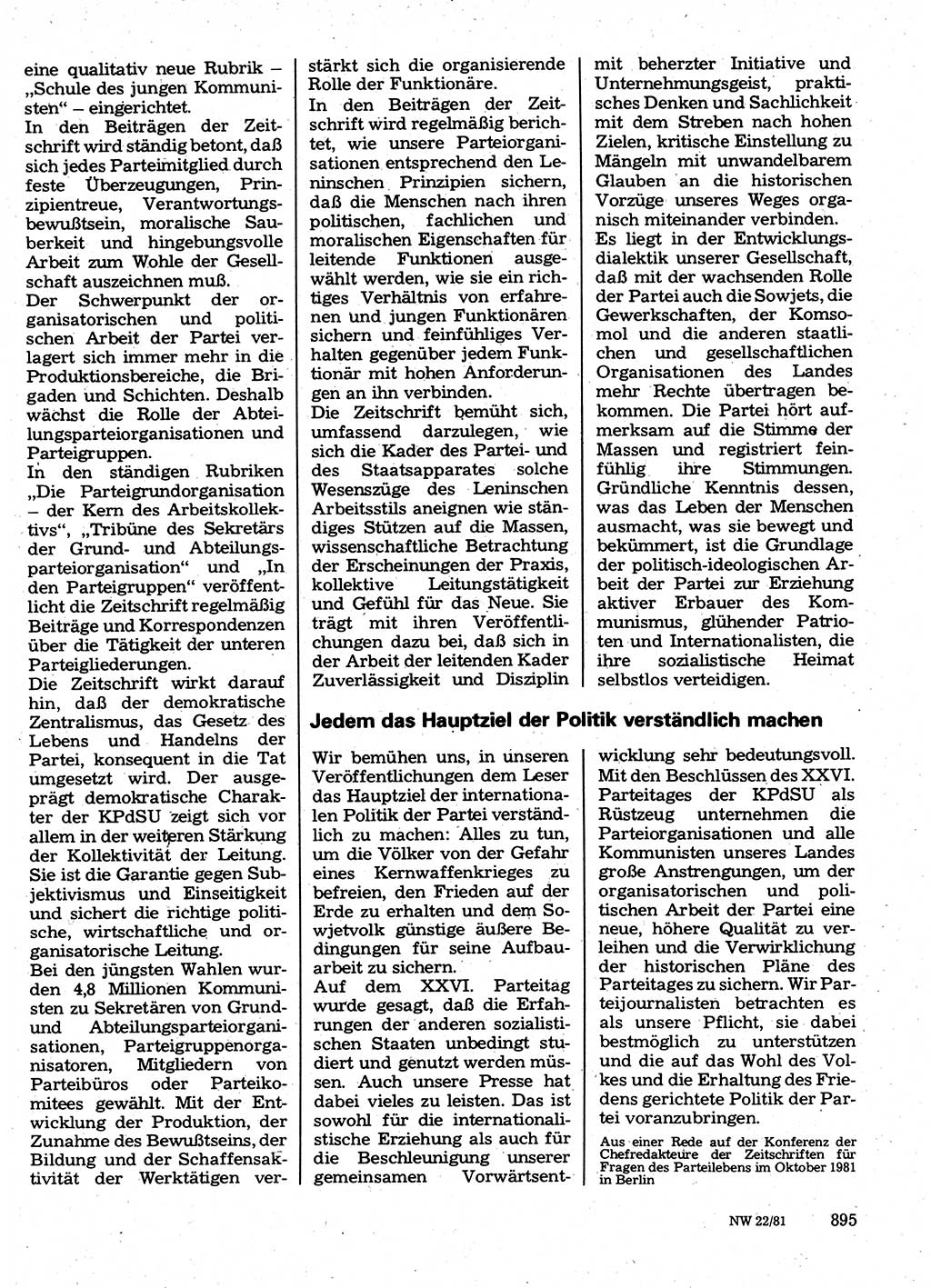 Neuer Weg (NW), Organ des Zentralkomitees (ZK) der SED (Sozialistische Einheitspartei Deutschlands) für Fragen des Parteilebens, 36. Jahrgang [Deutsche Demokratische Republik (DDR)] 1981, Seite 895 (NW ZK SED DDR 1981, S. 895)