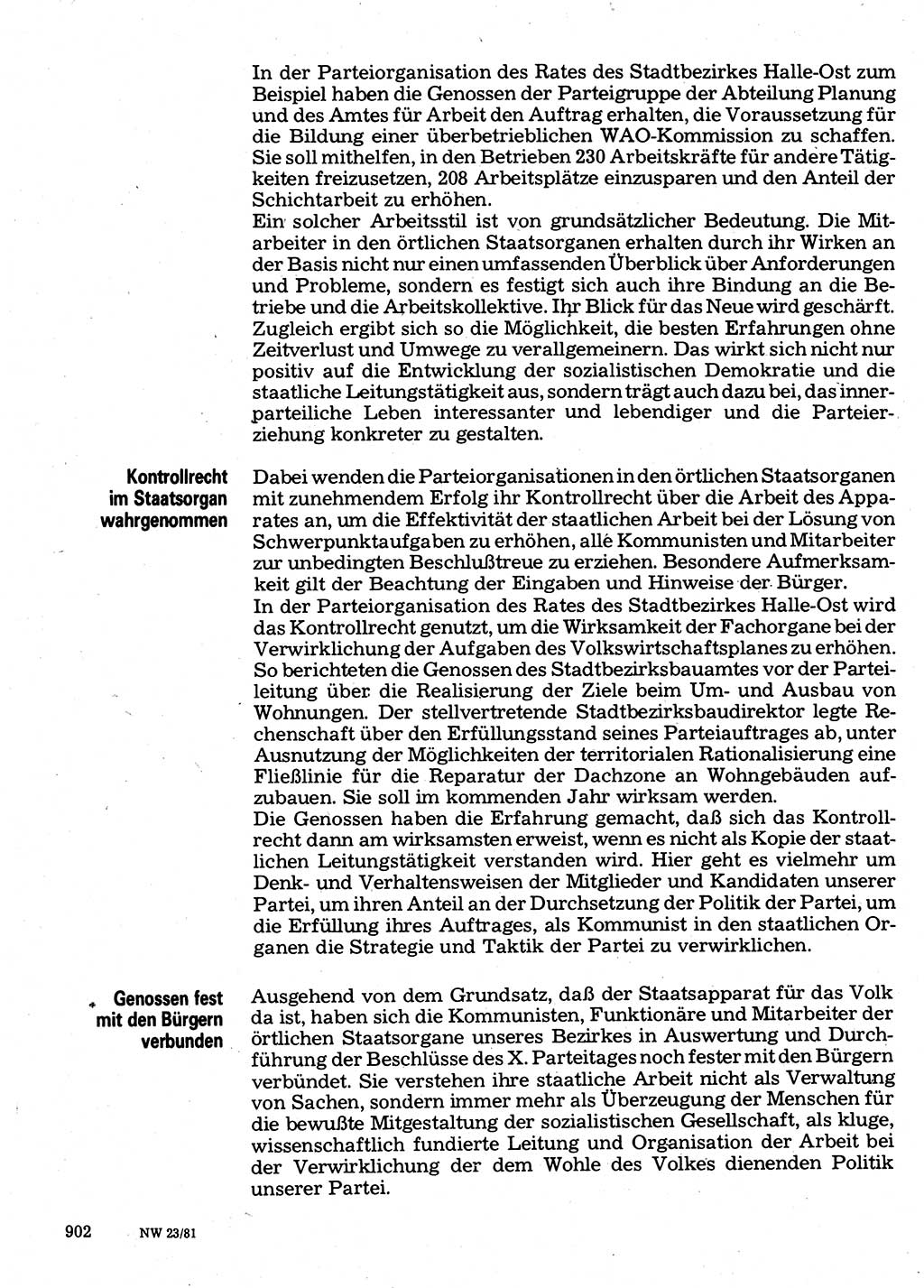 Neuer Weg (NW), Organ des Zentralkomitees (ZK) der SED (Sozialistische Einheitspartei Deutschlands) für Fragen des Parteilebens, 36. Jahrgang [Deutsche Demokratische Republik (DDR)] 1981, Seite 902 (NW ZK SED DDR 1981, S. 902)