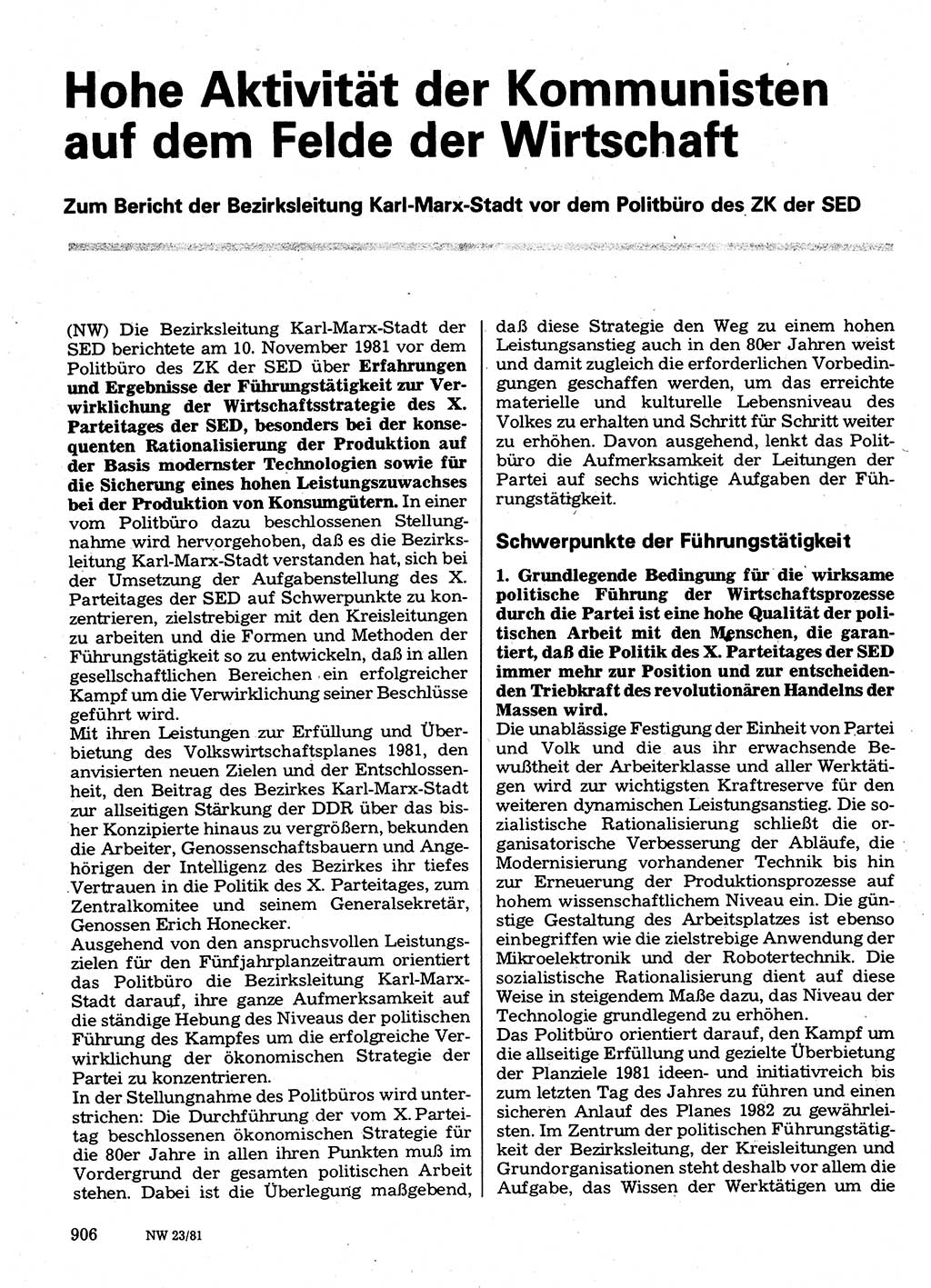 Neuer Weg (NW), Organ des Zentralkomitees (ZK) der SED (Sozialistische Einheitspartei Deutschlands) für Fragen des Parteilebens, 36. Jahrgang [Deutsche Demokratische Republik (DDR)] 1981, Seite 906 (NW ZK SED DDR 1981, S. 906)