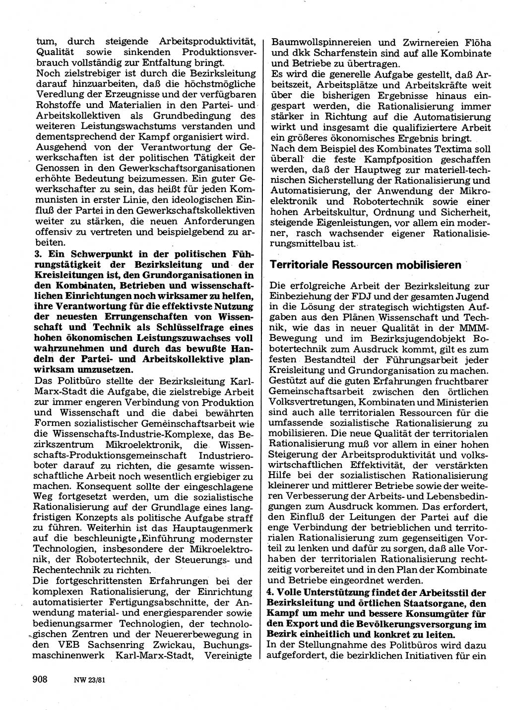Neuer Weg (NW), Organ des Zentralkomitees (ZK) der SED (Sozialistische Einheitspartei Deutschlands) für Fragen des Parteilebens, 36. Jahrgang [Deutsche Demokratische Republik (DDR)] 1981, Seite 908 (NW ZK SED DDR 1981, S. 908)