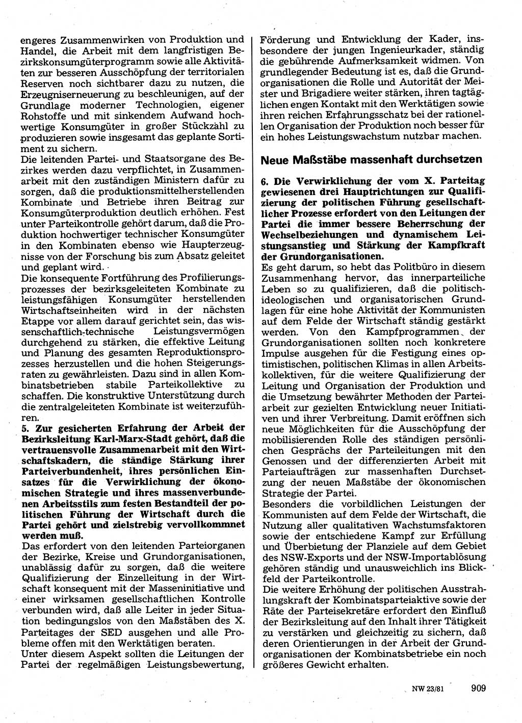 Neuer Weg (NW), Organ des Zentralkomitees (ZK) der SED (Sozialistische Einheitspartei Deutschlands) für Fragen des Parteilebens, 36. Jahrgang [Deutsche Demokratische Republik (DDR)] 1981, Seite 909 (NW ZK SED DDR 1981, S. 909)