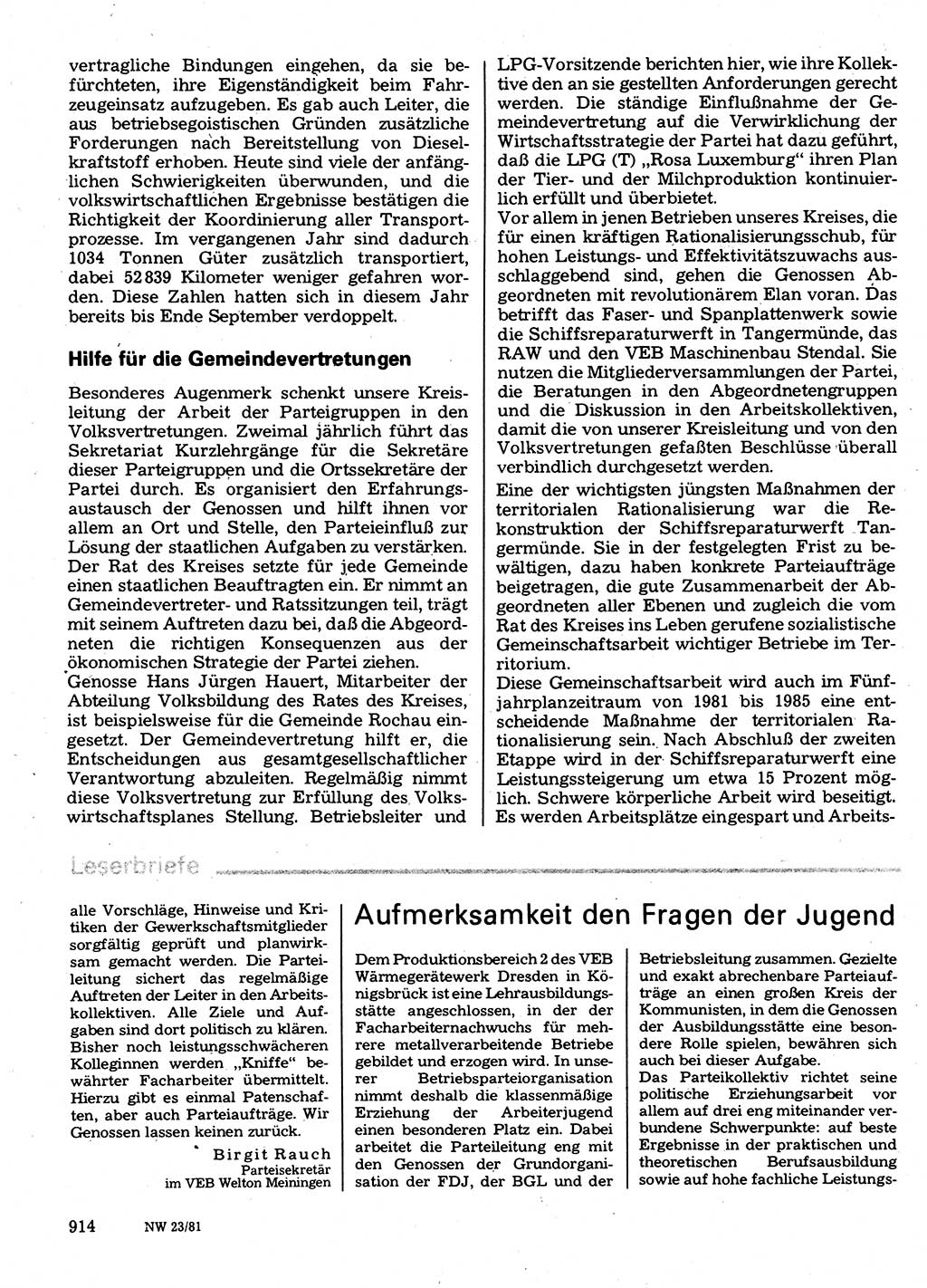 Neuer Weg (NW), Organ des Zentralkomitees (ZK) der SED (Sozialistische Einheitspartei Deutschlands) fÃ¼r Fragen des Parteilebens, 36. Jahrgang [Deutsche Demokratische Republik (DDR)] 1981, Seite 914 (NW ZK SED DDR 1981, S. 914)