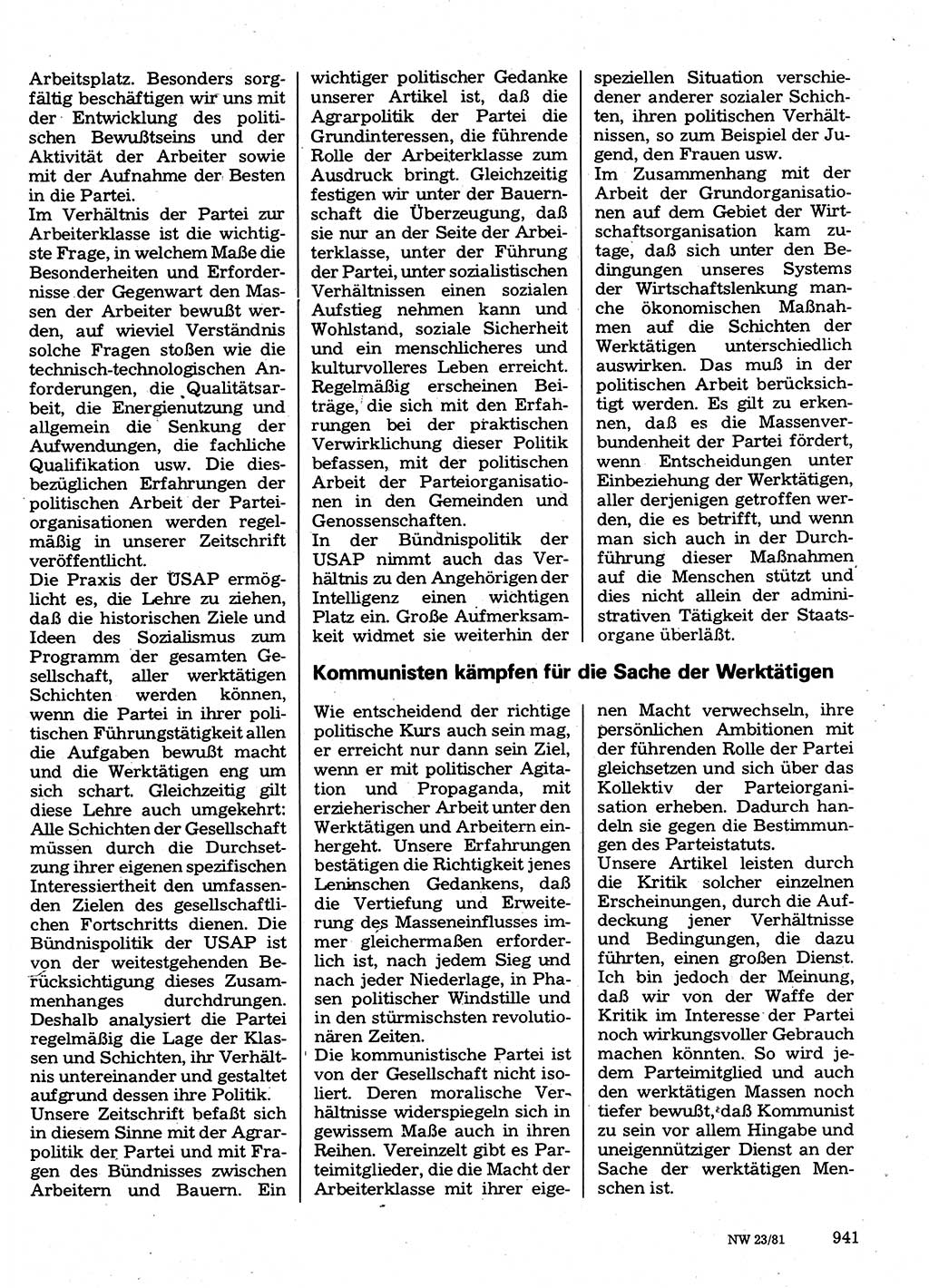 Neuer Weg (NW), Organ des Zentralkomitees (ZK) der SED (Sozialistische Einheitspartei Deutschlands) für Fragen des Parteilebens, 36. Jahrgang [Deutsche Demokratische Republik (DDR)] 1981, Seite 941 (NW ZK SED DDR 1981, S. 941)