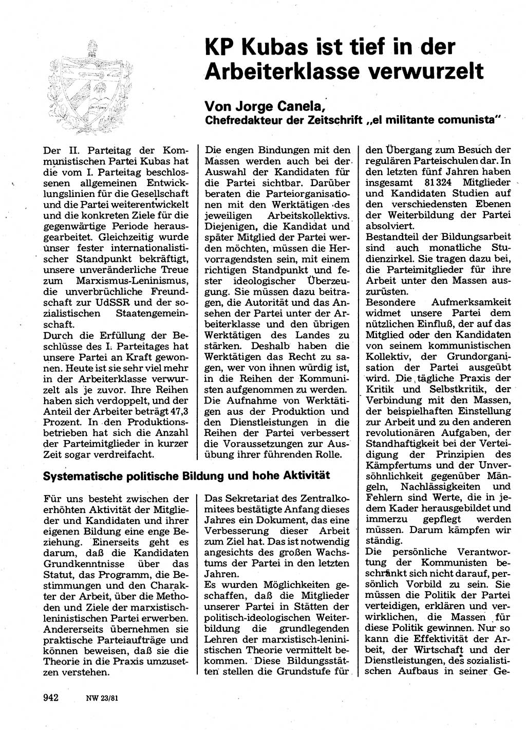 Neuer Weg (NW), Organ des Zentralkomitees (ZK) der SED (Sozialistische Einheitspartei Deutschlands) für Fragen des Parteilebens, 36. Jahrgang [Deutsche Demokratische Republik (DDR)] 1981, Seite 942 (NW ZK SED DDR 1981, S. 942)
