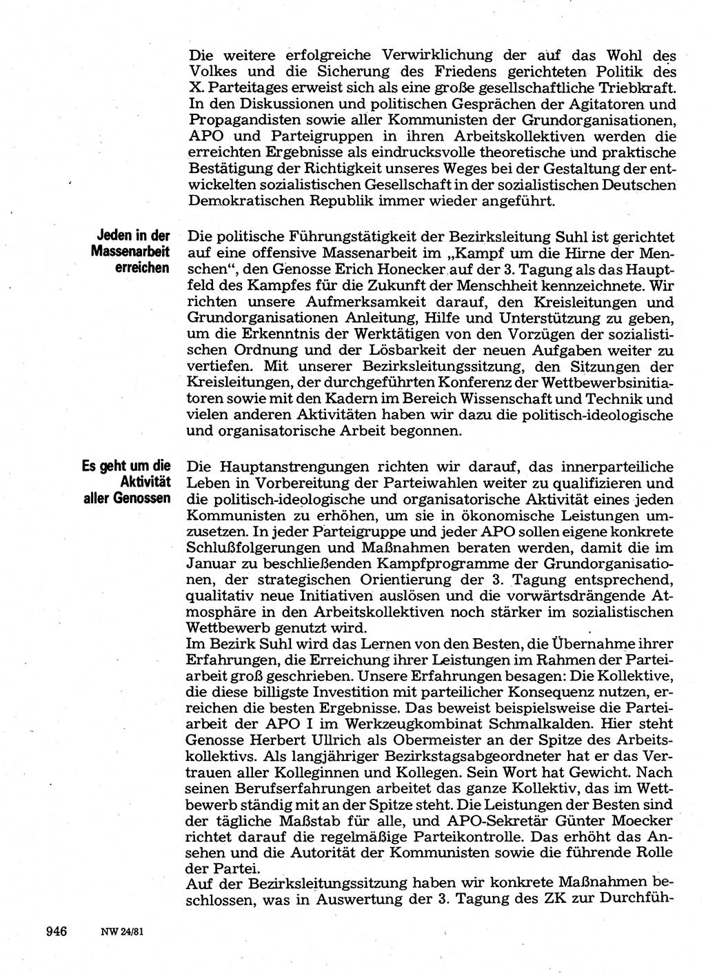 Neuer Weg (NW), Organ des Zentralkomitees (ZK) der SED (Sozialistische Einheitspartei Deutschlands) für Fragen des Parteilebens, 36. Jahrgang [Deutsche Demokratische Republik (DDR)] 1981, Seite 946 (NW ZK SED DDR 1981, S. 946)