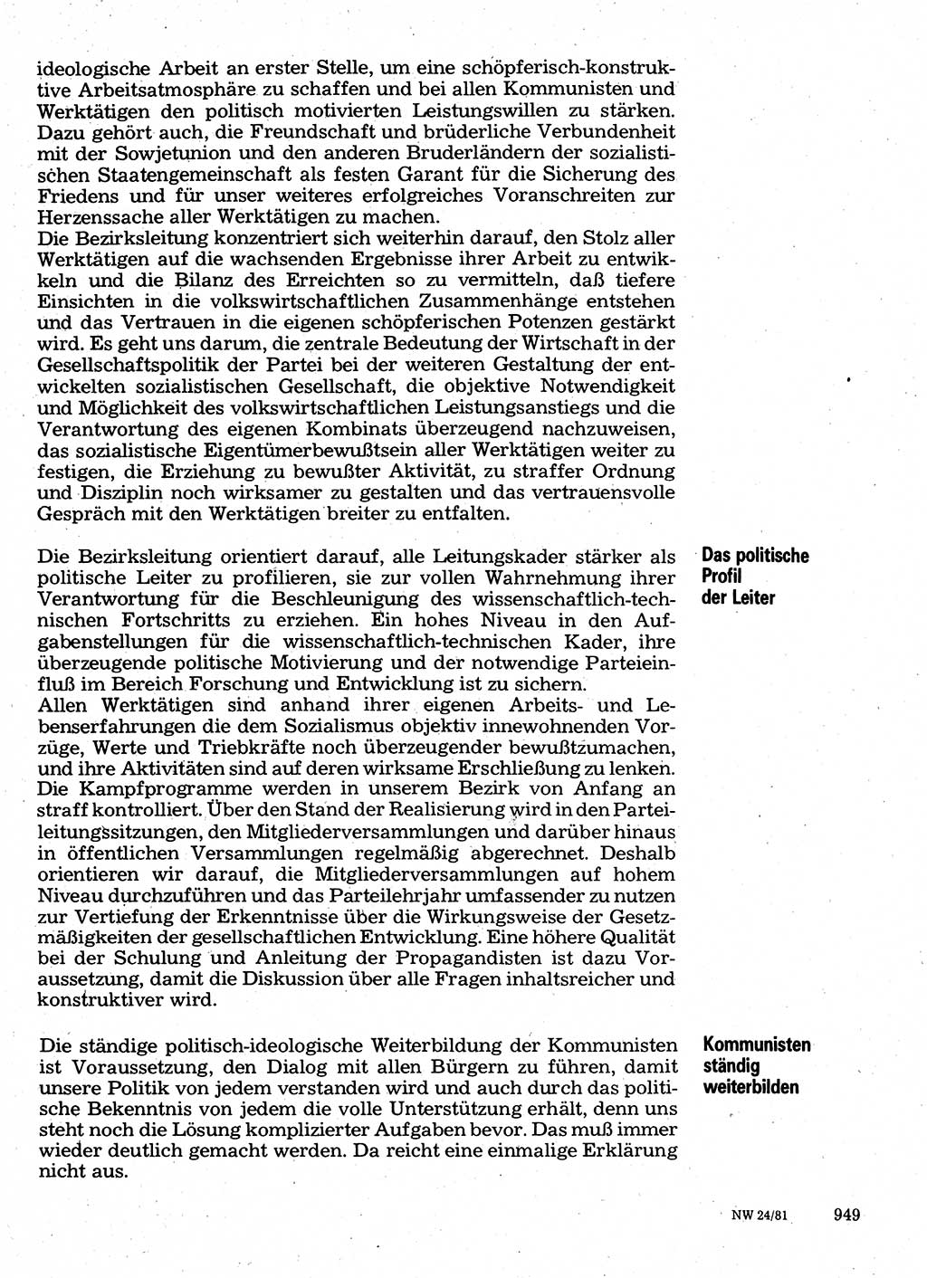 Neuer Weg (NW), Organ des Zentralkomitees (ZK) der SED (Sozialistische Einheitspartei Deutschlands) für Fragen des Parteilebens, 36. Jahrgang [Deutsche Demokratische Republik (DDR)] 1981, Seite 949 (NW ZK SED DDR 1981, S. 949)
