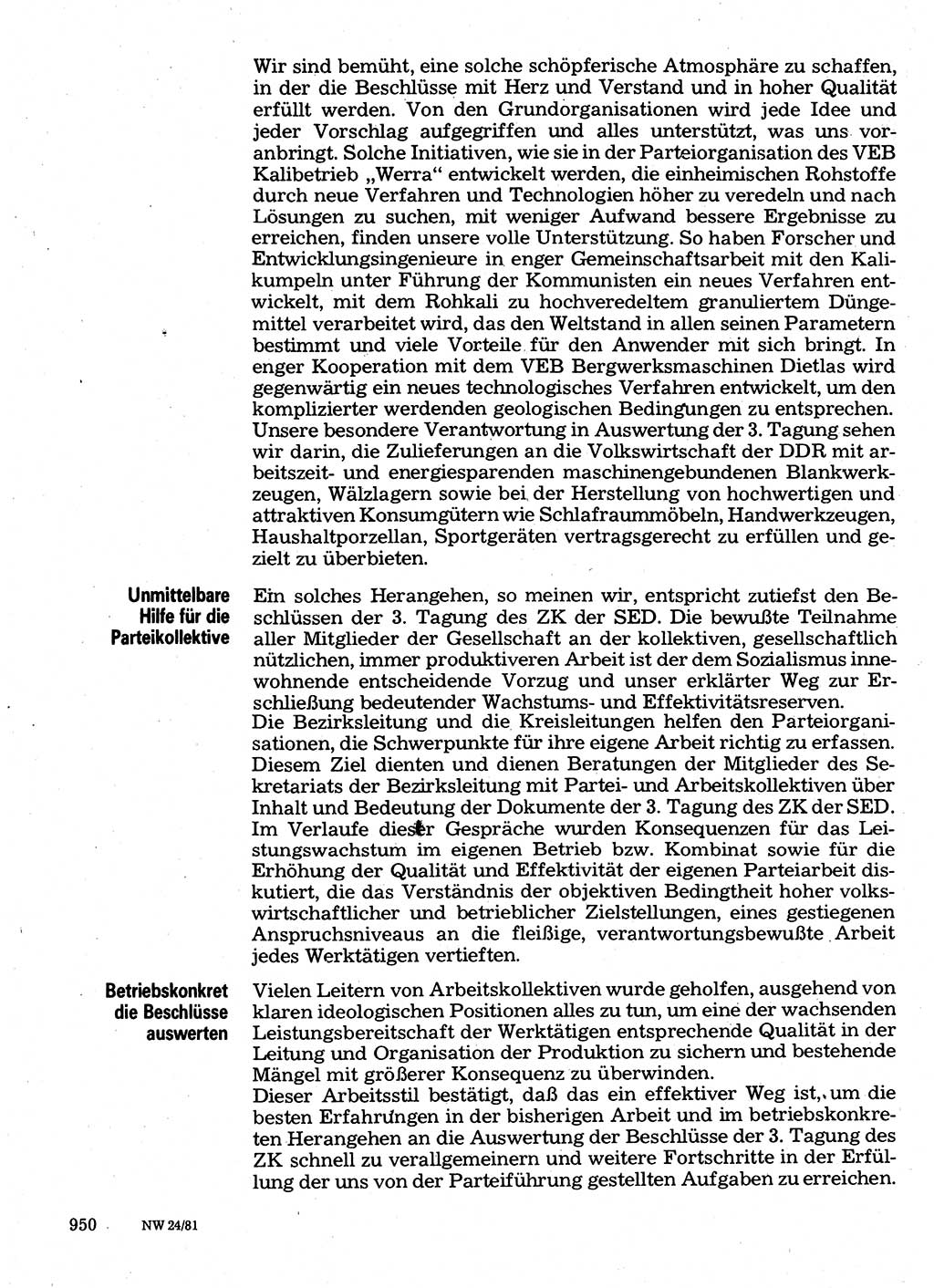 Neuer Weg (NW), Organ des Zentralkomitees (ZK) der SED (Sozialistische Einheitspartei Deutschlands) für Fragen des Parteilebens, 36. Jahrgang [Deutsche Demokratische Republik (DDR)] 1981, Seite 950 (NW ZK SED DDR 1981, S. 950)
