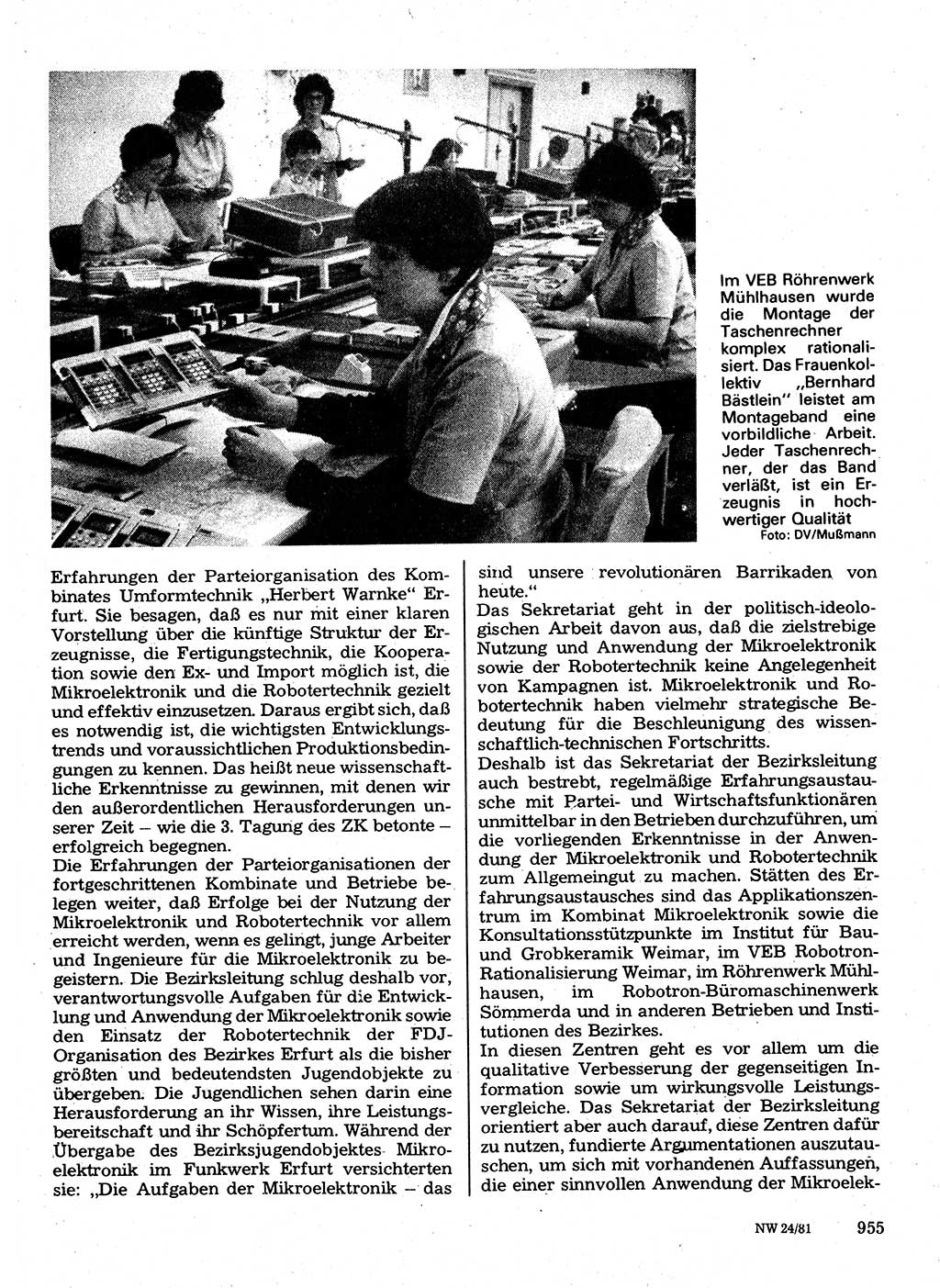 Neuer Weg (NW), Organ des Zentralkomitees (ZK) der SED (Sozialistische Einheitspartei Deutschlands) für Fragen des Parteilebens, 36. Jahrgang [Deutsche Demokratische Republik (DDR)] 1981, Seite 955 (NW ZK SED DDR 1981, S. 955)