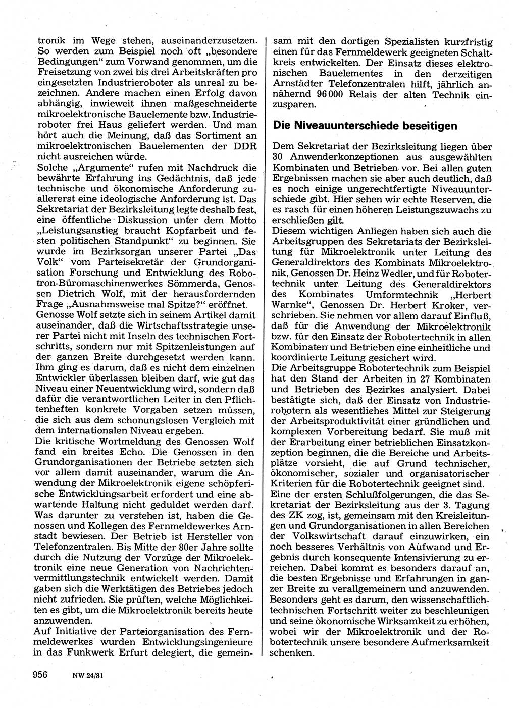 Neuer Weg (NW), Organ des Zentralkomitees (ZK) der SED (Sozialistische Einheitspartei Deutschlands) für Fragen des Parteilebens, 36. Jahrgang [Deutsche Demokratische Republik (DDR)] 1981, Seite 956 (NW ZK SED DDR 1981, S. 956)