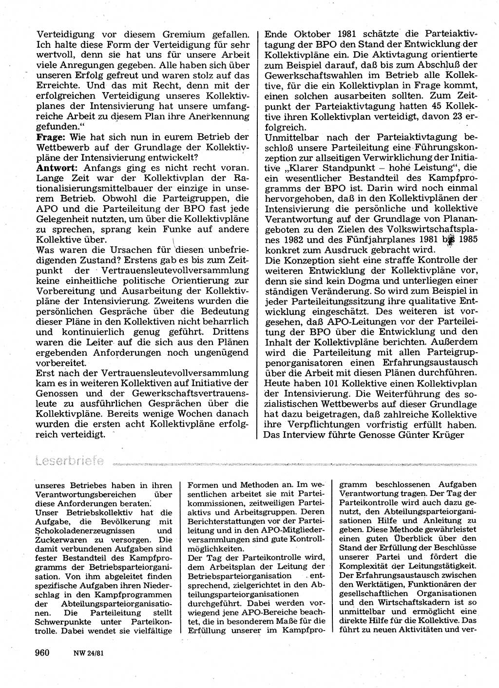 Neuer Weg (NW), Organ des Zentralkomitees (ZK) der SED (Sozialistische Einheitspartei Deutschlands) für Fragen des Parteilebens, 36. Jahrgang [Deutsche Demokratische Republik (DDR)] 1981, Seite 960 (NW ZK SED DDR 1981, S. 960)